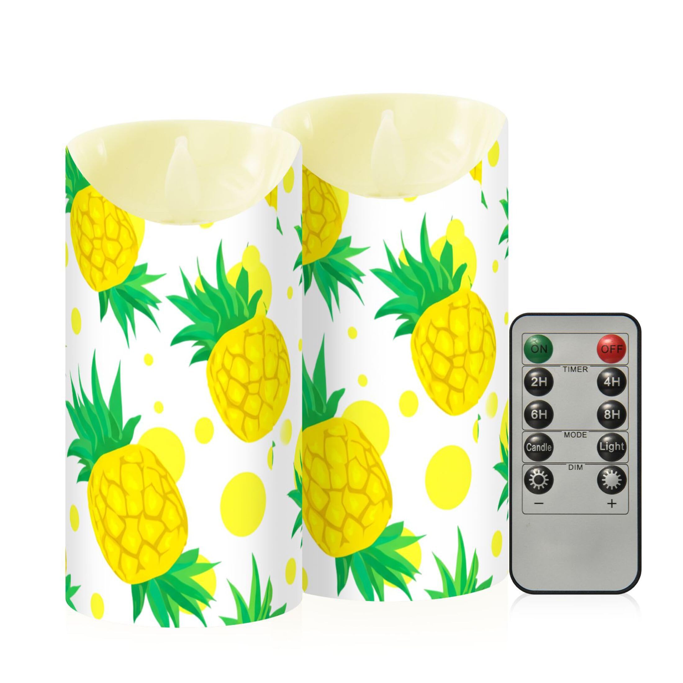 Sevdomey Pineapples Flameless Candles with Remote Control, Realistic Flame Candles, 24H Timer Battery Operated LED Battery Candles for Home Decor