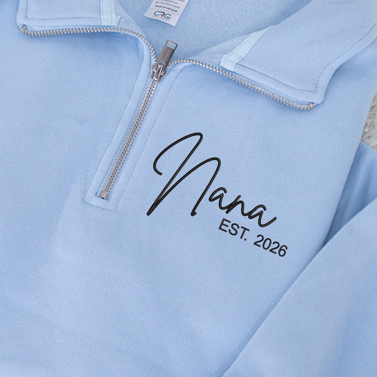 Personalized Mama Quarter Zip Sweatshirt, Customizable Year & Family Names on Sleeve - Image 5
