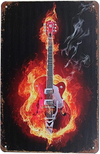 ARTCLUB Letrero de metal con texto en inglés "The Guitar", placa de póster vintage para sala de estar, dormitorio, estudio, bar, decoración de pared