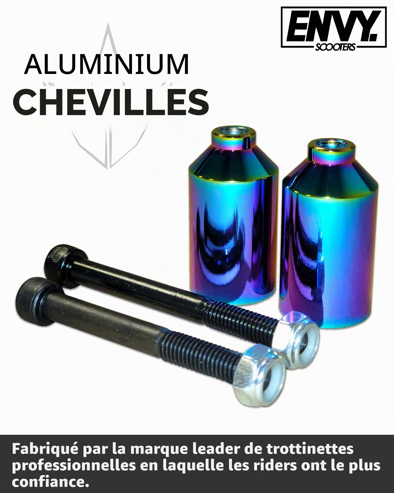 Blunt Chevilles de trottinette en aluminium Rainbow Neochrome avec axes