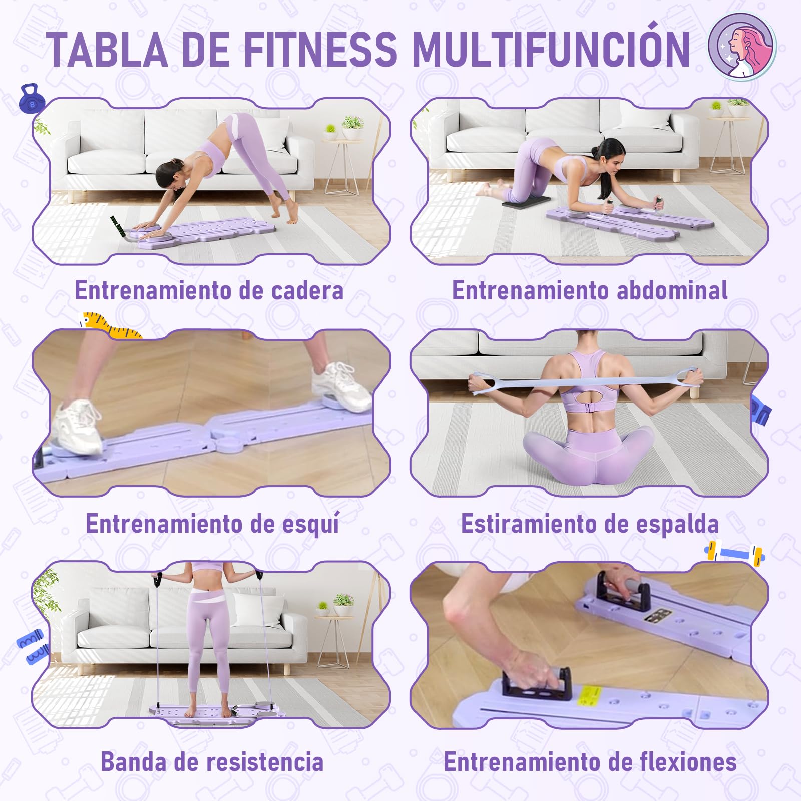 Pilates Reformer,6 in 1 Pilates Board con Rodillo de Abdominales, Bandas de Resistencia con Asas para Gimnasio en casa, Regalo de Fitness para Mujeres