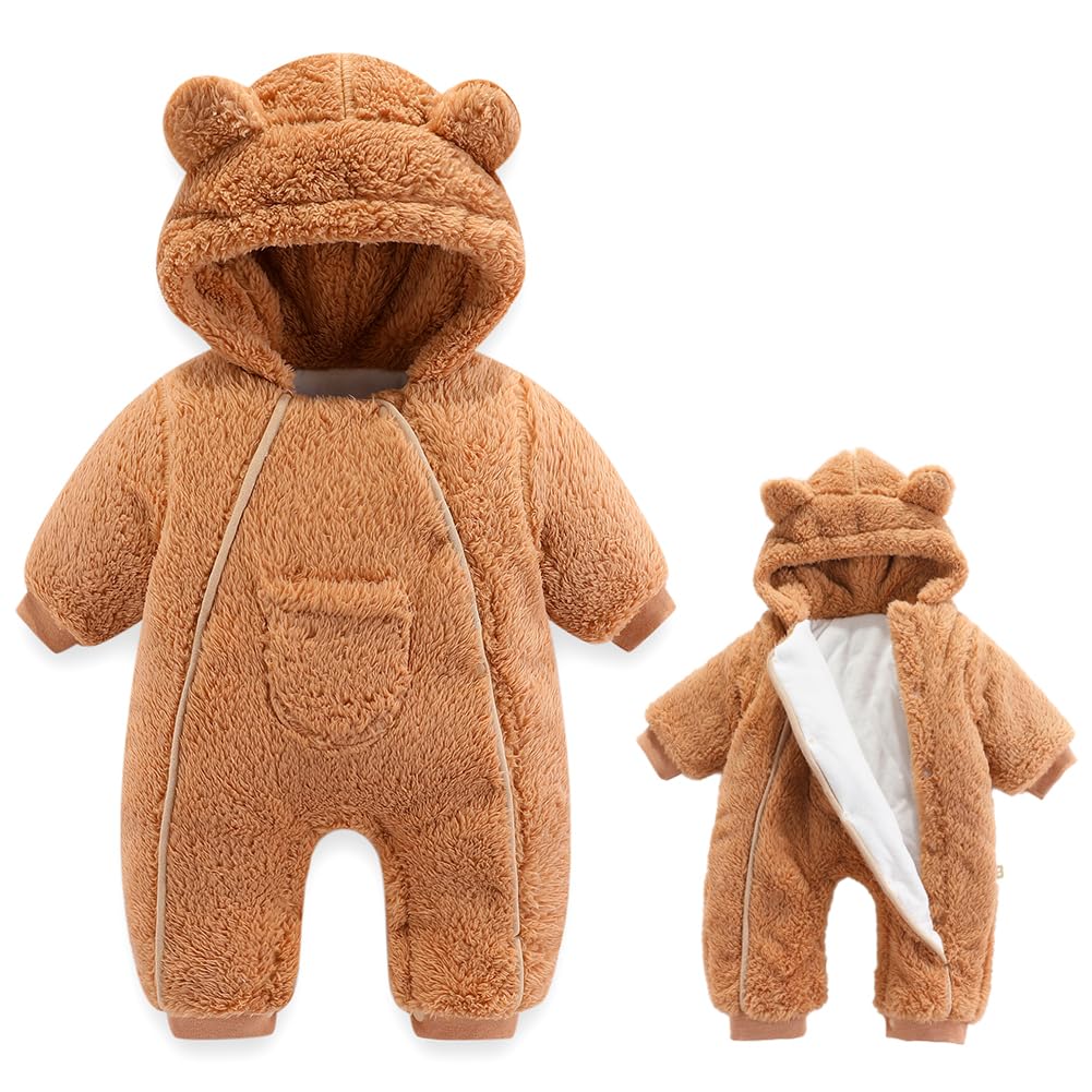 AiWMGL Newborn Baby Bear Outfit Suit Girls Boys Fleece Jumpsuit Romper Hooded Coat Winter Clothes Outwear Snowsuit
