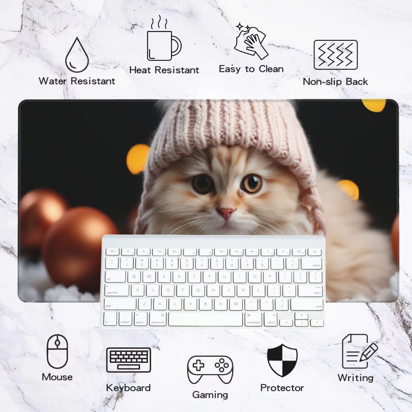 Alfombrilla Ratón Gato Alfombrilla Ratón XXL 1600 x 800 mm, Lindo Mouse Pad Gaming con Bordes Cosidos, Impermeable Mousepad XXL Base de Goma Antideslizante, Mouse Pad para Oficina Accesorios Q1030