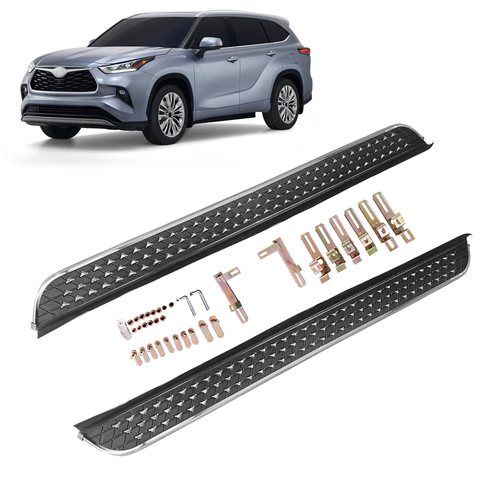 Photo 1 of *Box damaged* Running Boards & Steps for Toyota Highlander L LE XLE XSE 2020 2021 2022 2023 2024 2025 Aluminum Alloy Side Steps with Bracket, 2PCS Black Right Left Nerf Bars Step Rails Pedal for Car