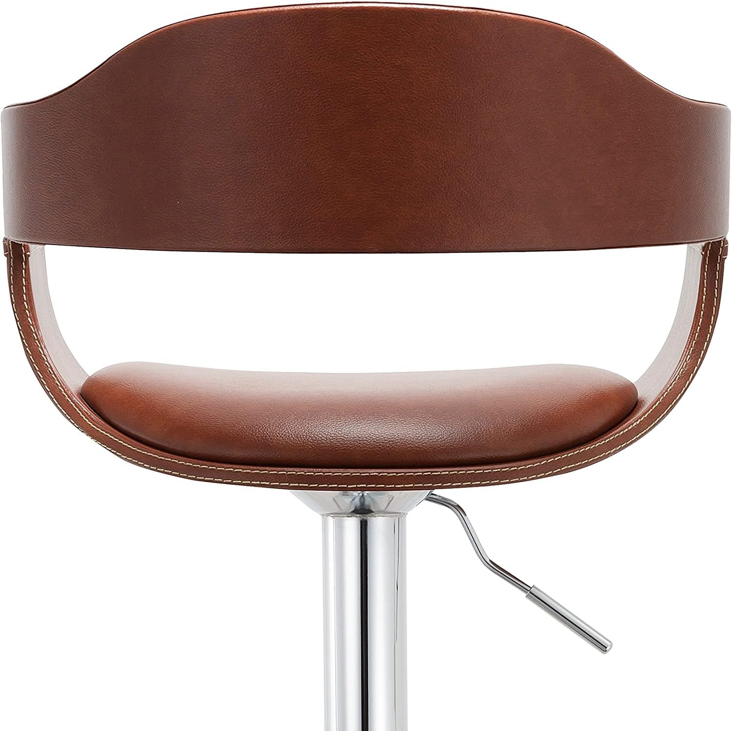 AC Pacific ACBS07 Adjustable Swivel Bar Stool, Seat Height 33 to 42 Inches, Upholstered in Faux Leather, Chrome Metal Base, Padded Cushion & Footrest, Ideal for Kitchen Island Countertops, Pecan Brown