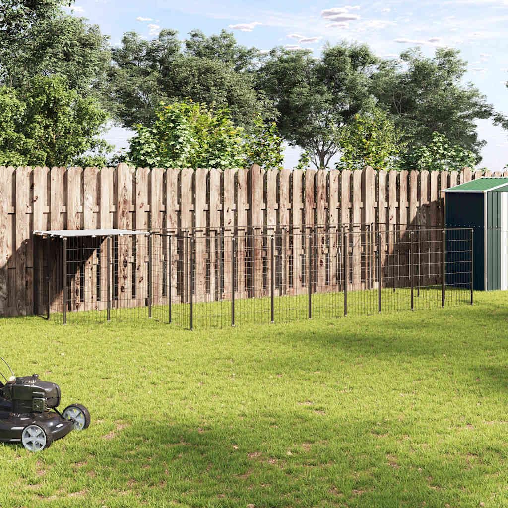 Cuccia per cani con tetto in acciaio, 550 x 220 x 110 cm | Ampio recinto per animali da giardino con robusta griglia in acciaio, tetto in polietilene e porta richiudibile per una
