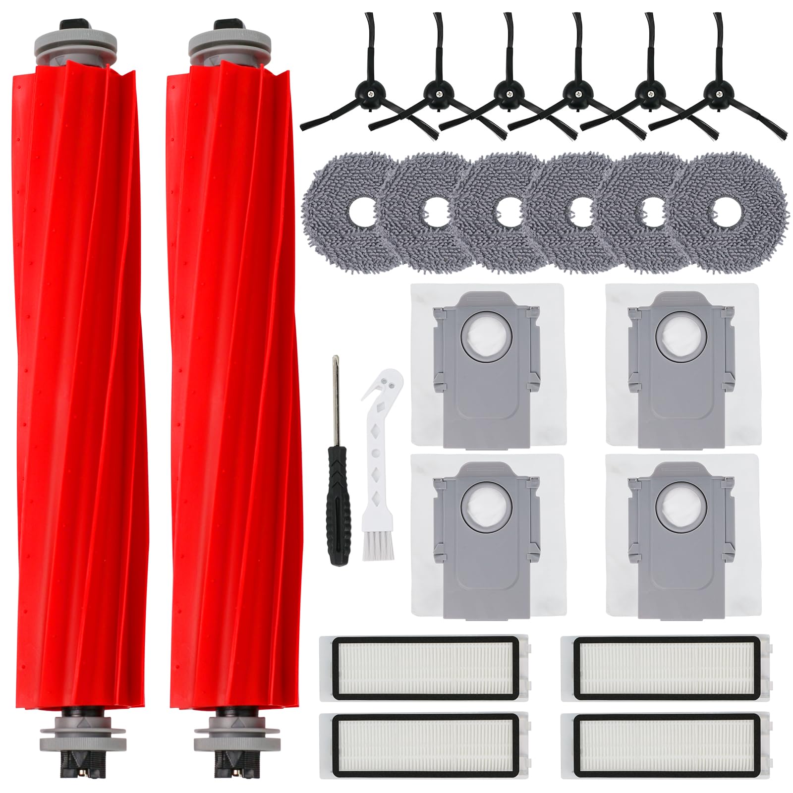 Photo 1 of 24 PCS Accessories Kit for Roborock Q revo Robot Vacuum Cleaner, Replacement Parts Compatible with Qrevo (Not for Qrevo S), 2 Main Brushes 6 Mop Cloths 4 Dust Bags 6 Side Brushes 4 Filters