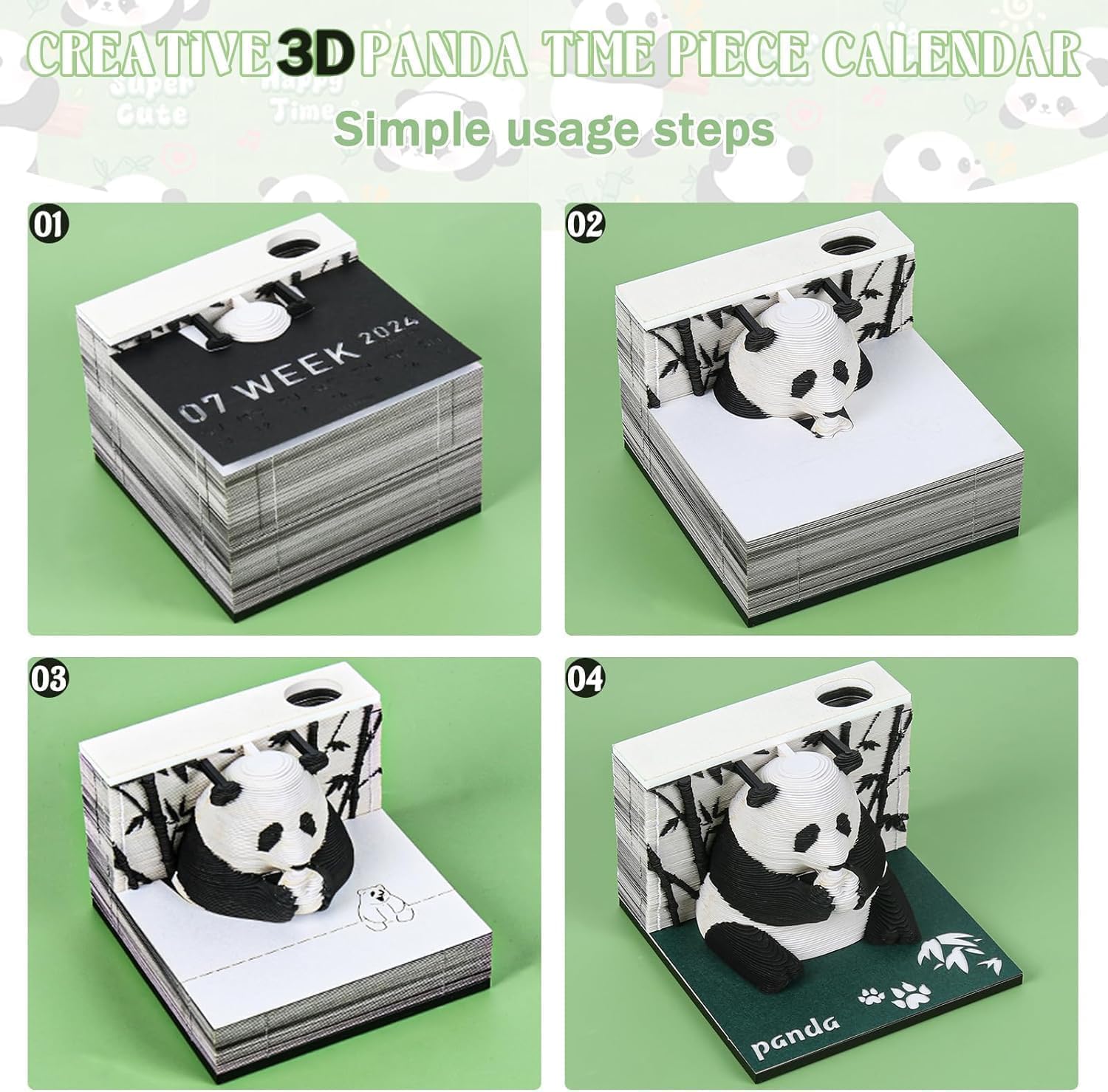 Kalendarz czasowy 2025, kalendarz tygodniowy 3D, artystyczny kalendarz 2025, kalendarz, panda, kreatywny papier do samodzielnego wykonania, rzeźbienie na biurku, sztuka, DIY, kreatywne, samoprzylepne