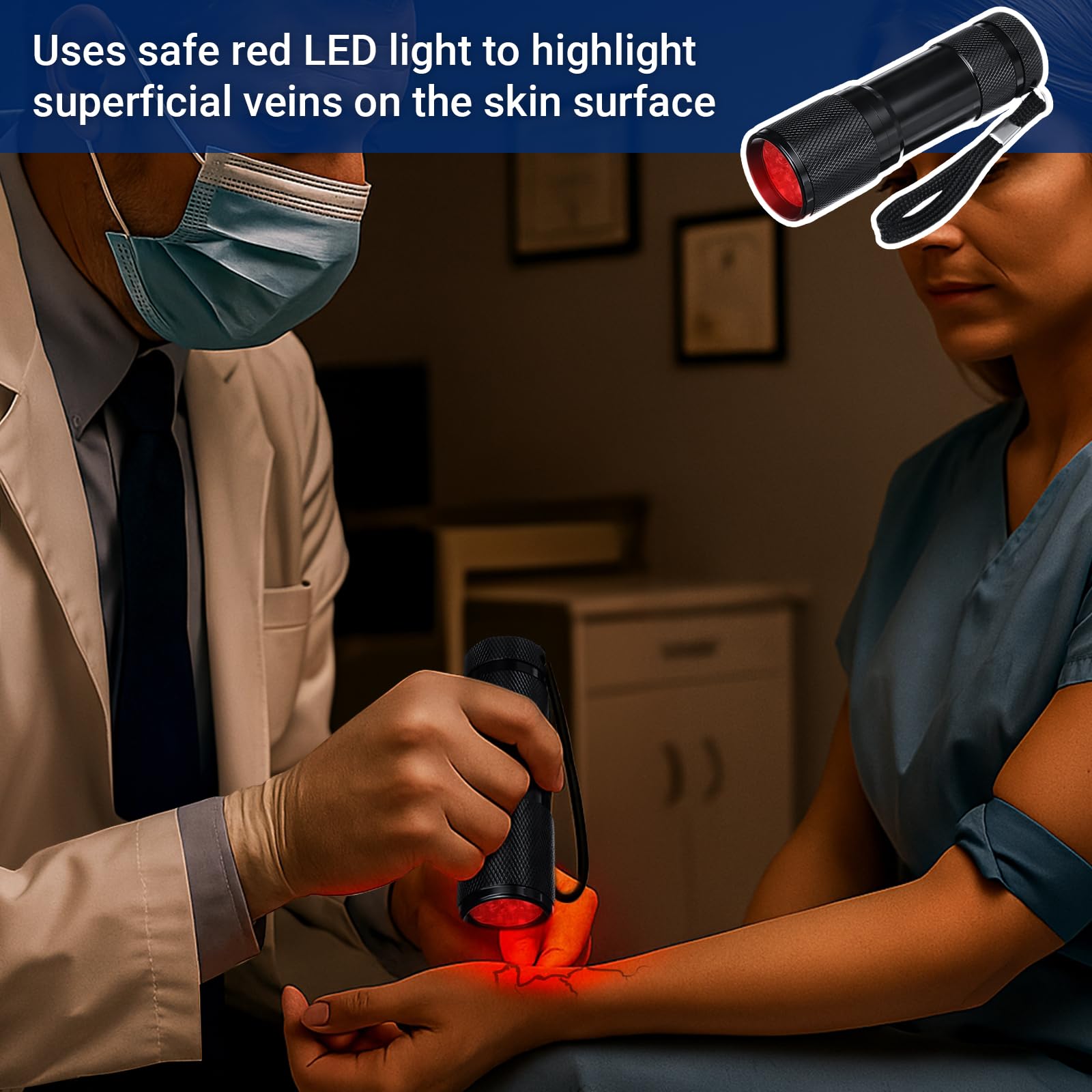 Vein Finder Viewer – Détecteur de veines portable – Lampe torche LED pour infirmières, dessine sur différents tons de peau (pile non incluse)