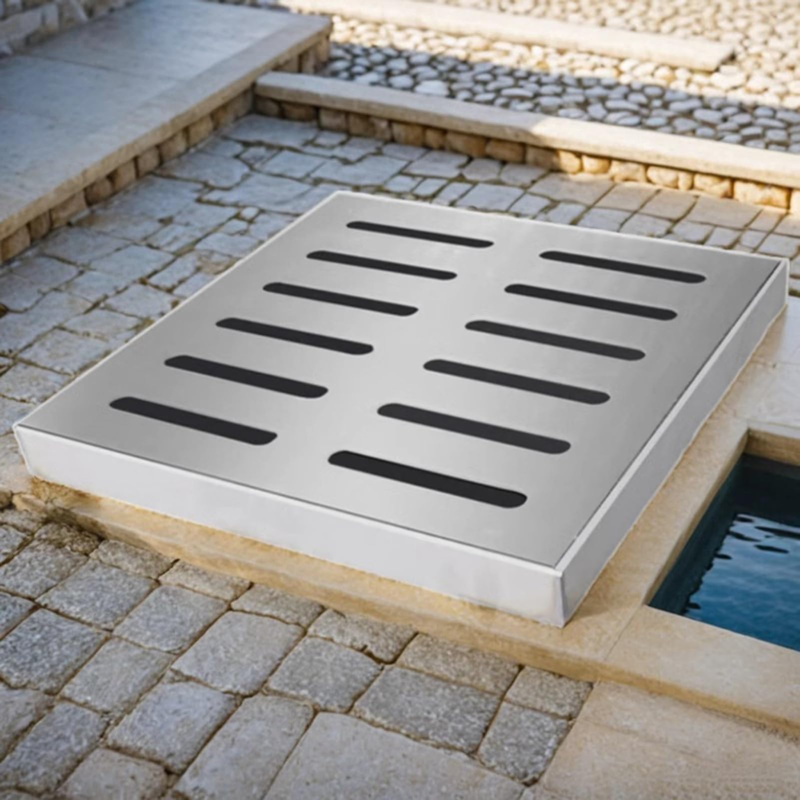 Cubierta de drenaje de ducha de acero inoxidable, rejilla de drenaje de tormenta para lavabo, kit de drenaje de zanja poco profunda para patio al aire libre, interior, dormitorio, patio