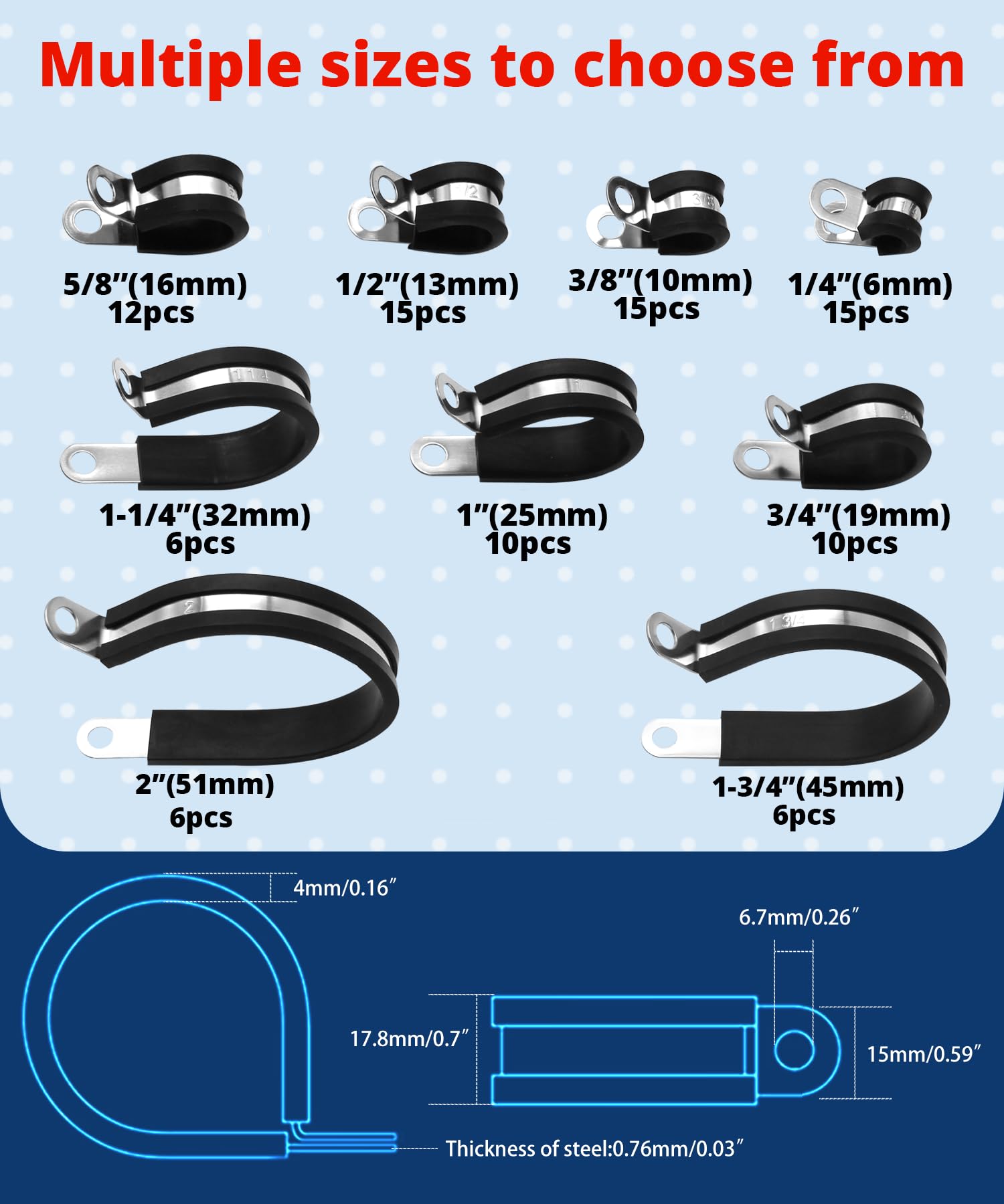 Snapklik.com : TOMSHIELE 10 PCS 1 Inch Cable Clamps, Rubber Insulated ...