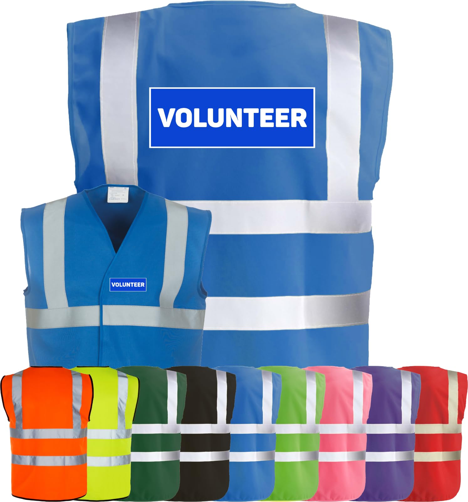 Corporate Togs VOLUNTEER Printed High Visibility Waistcoat - Hi-Vis Safety Vest Tabard, Brace Hi-Vis Strips, Fully EN471 Health, Protective Safety Wear | Safety Apparel