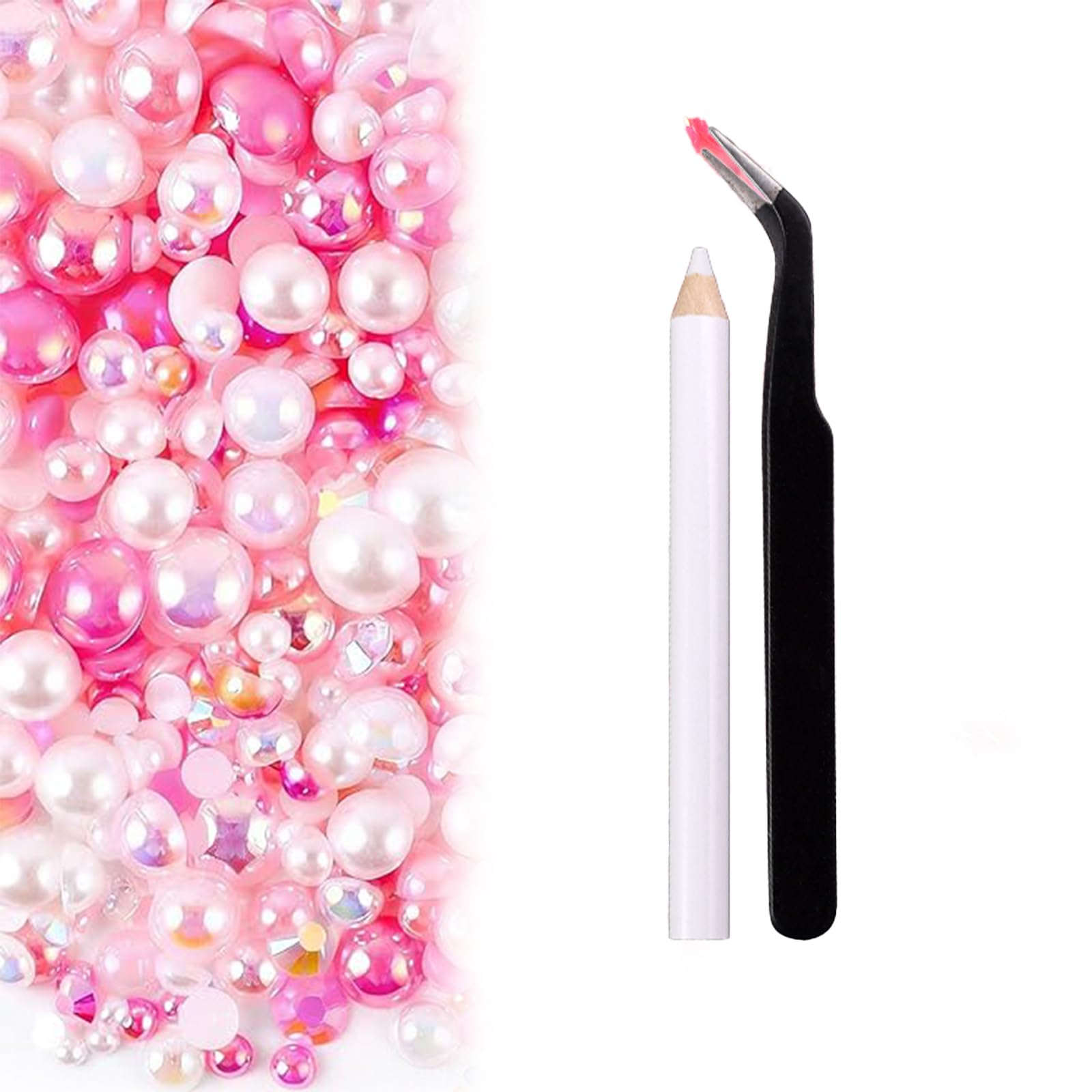 Pink Rhinestones,Light Pink Pearl Face Gems,Multi Size Flat Back Pinkrhinestone,with Jewelry Pen and Tweezers Suitable for Nail Art,DIY Decoration,Facial Crafts(Mixed Size 3mm-10mm)