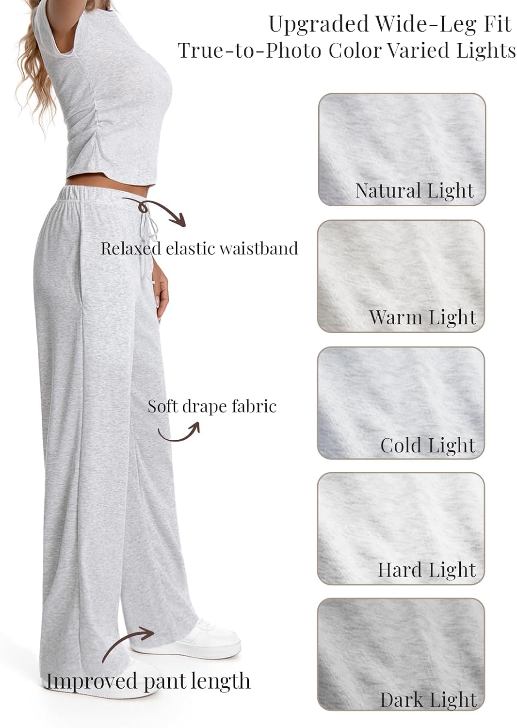 LanGui 2 Piece Sets for Women Summer 2026 Lounge Set Side Ruched Top and Wide Leg Pants for Airport Travel Vacation Outfit