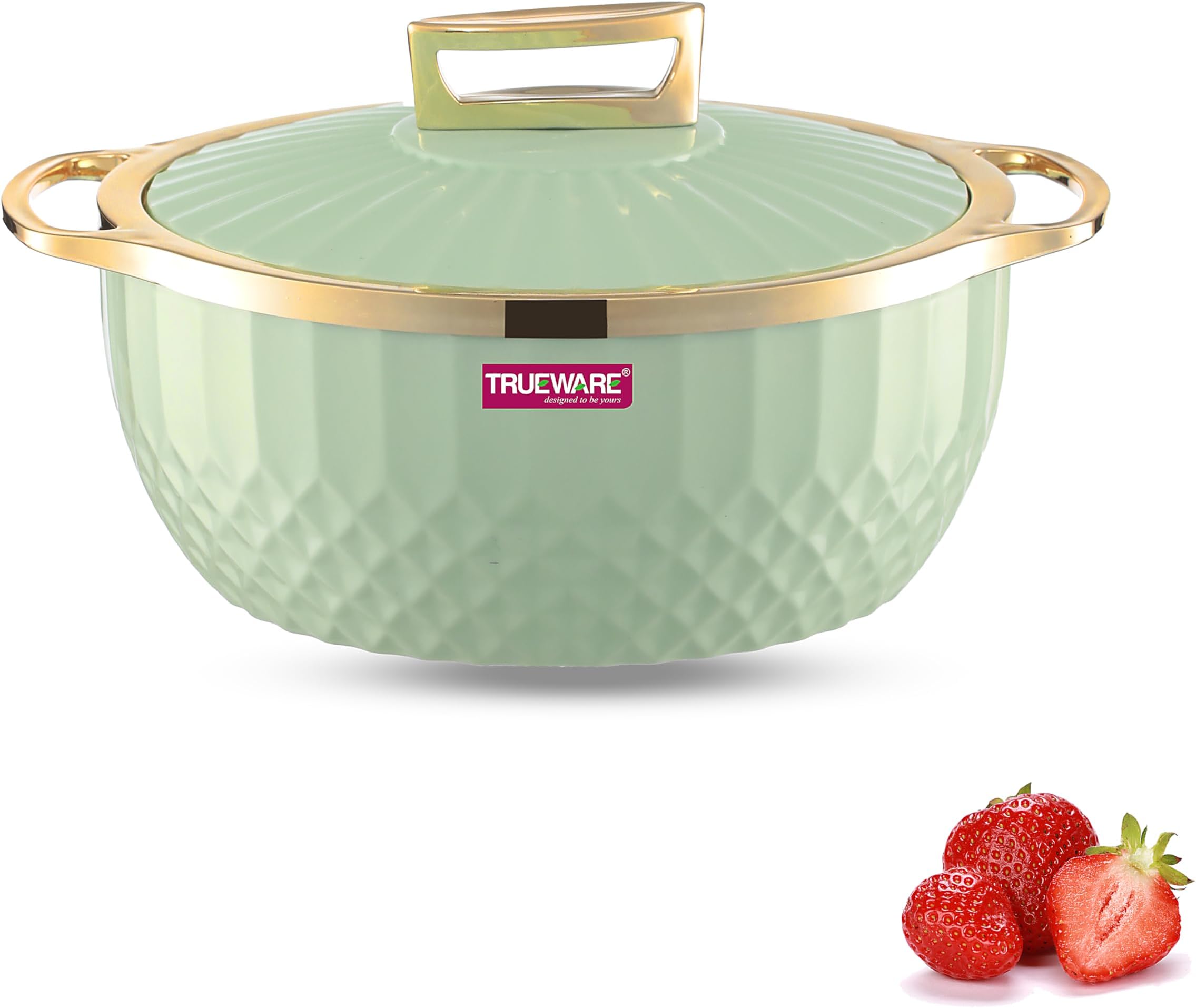 Trueware Krystal Casserole Inner Steel Casserole, 1000 ml, Green | PU Insulated | BPA Free | Odour Proof | Food Grade | Easy to Carry Ideal for Chapatti | Roti | Curd Maker Thermoware | Hot Pot