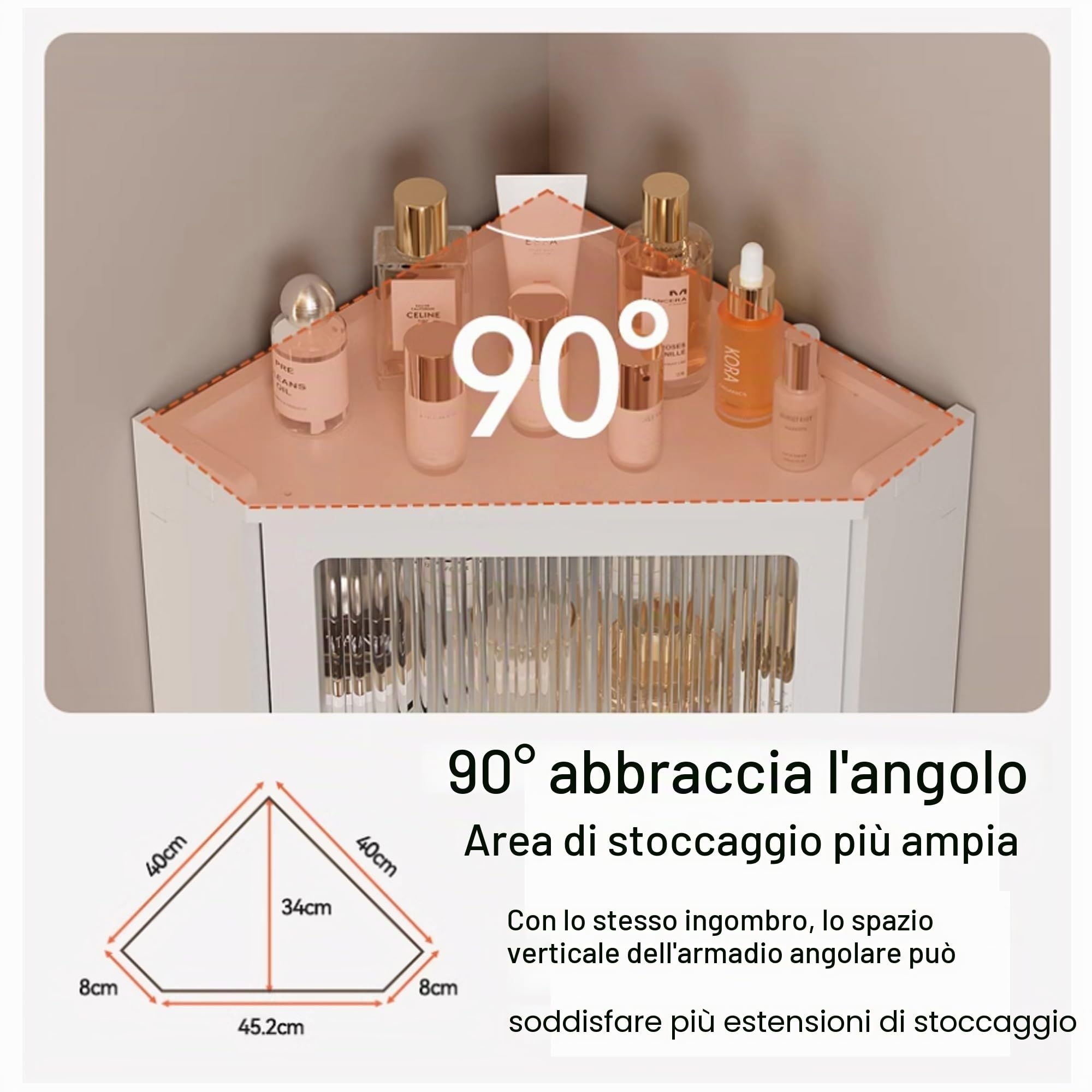 Armadietto bagno, Piccolo mobiletto angolare da bagno, mobiletto da parete per bagnos sopra il water, mobilettos sospeso per cucina, lavanderia, dormitori(Transparent,40 * 70cm)
