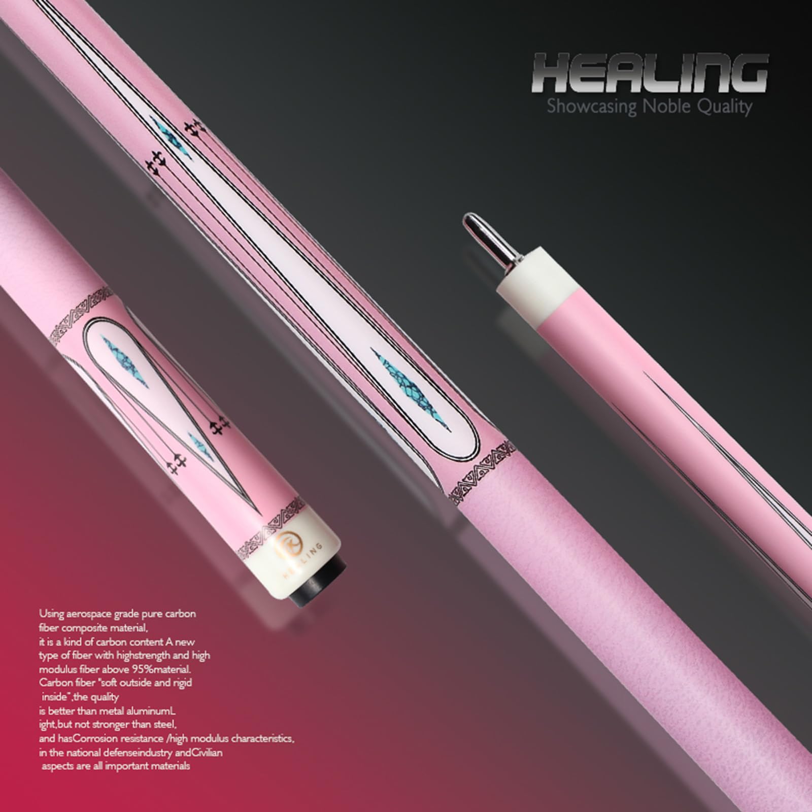 OKHEALING T700 Attelle de billard rose pour femme en fibre de carbone - Tête de 12,9 mm, 1/2 articulation, attelle de billard et snooker professionnel pour débutants et joueurs expérimentés, attelle