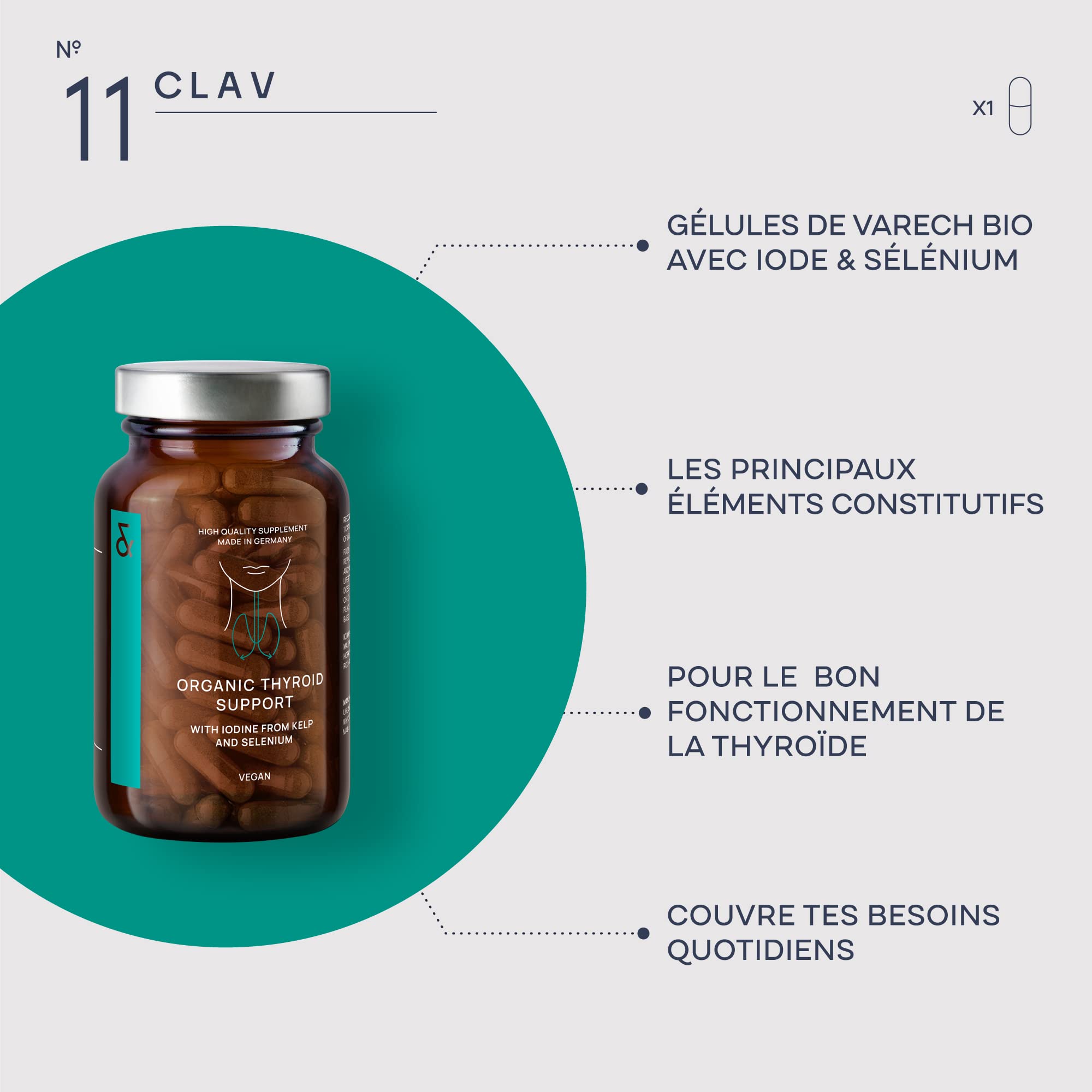Iode Thyroide Bio avec Selenium Bio - Complement Alimentaire Thyroide - 150 μg per Iode Gelules + 55 μg Sélénium - à base de Algue Kelp et Selenium Naturel - 120 Capsule d'Iode - Vegan