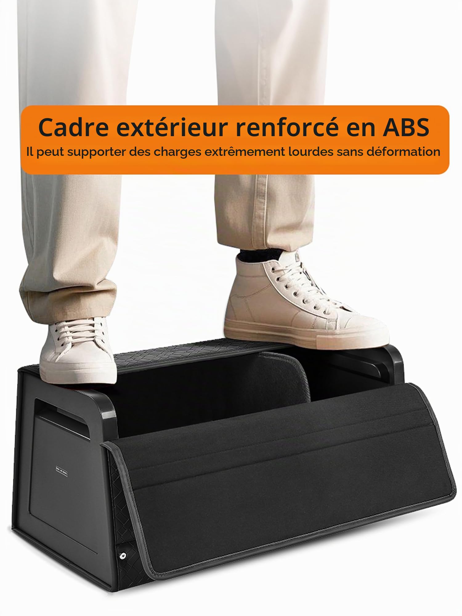 Organisateur de coffre, Boîte de rangement pour voiture, Storagebox en cuir avec couvercle, pliable et réglable, 38 cm (L) x 33 cm (l) x 31,5 cm (H),32,8 litres de capacité (Taille B)