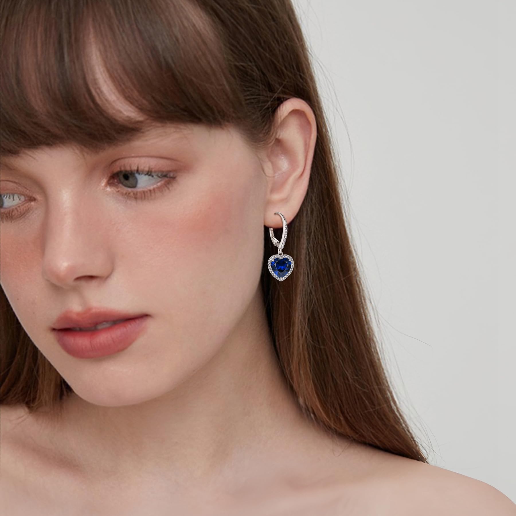FJ Orecchini Pendenti Cuore Argento 925 Orecchini Halo Solitario Orecchini Pietre Portafortuna Gioielli Regalo per Donna