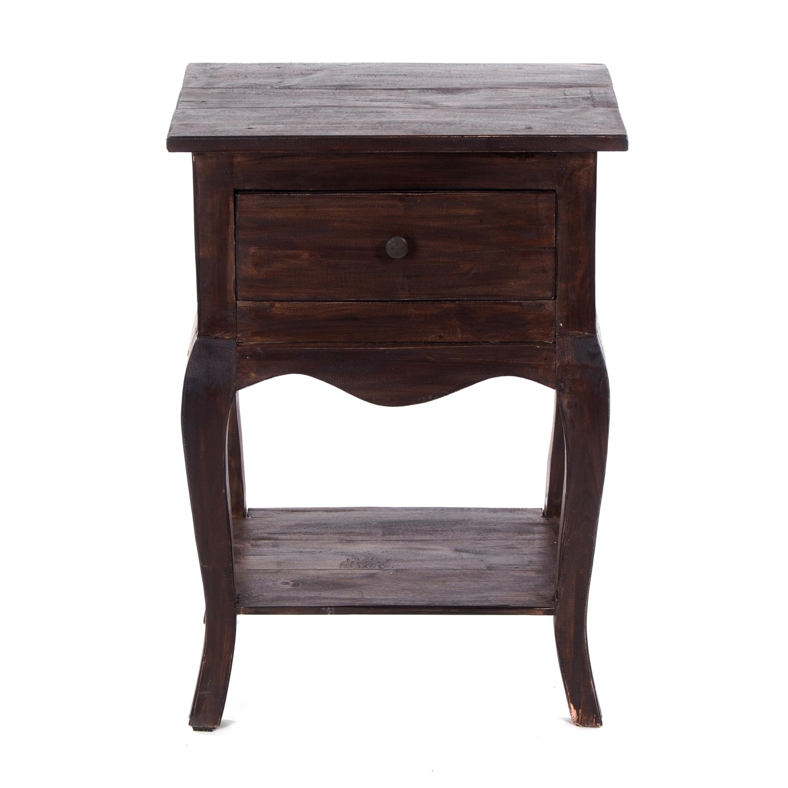 Design Delights Napoleon - Tavolino in Legno Riciclato, con cassetto, 64 x 45 x 34 cm, Marrone Scuro,Comodino