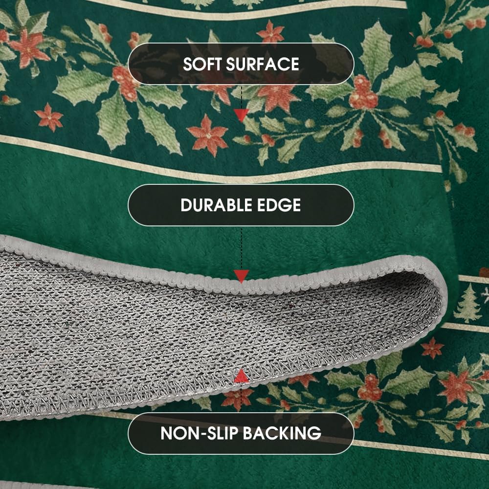 Artoid Mode Green Xmas Tree Mistletoe Christmas Area Rug, Winter Home Decor Low-Profile Non-Slip Washable Large Rug for Living Room Bedroom Farmhouse Dining Room Kids Playroom 5x7 Feet