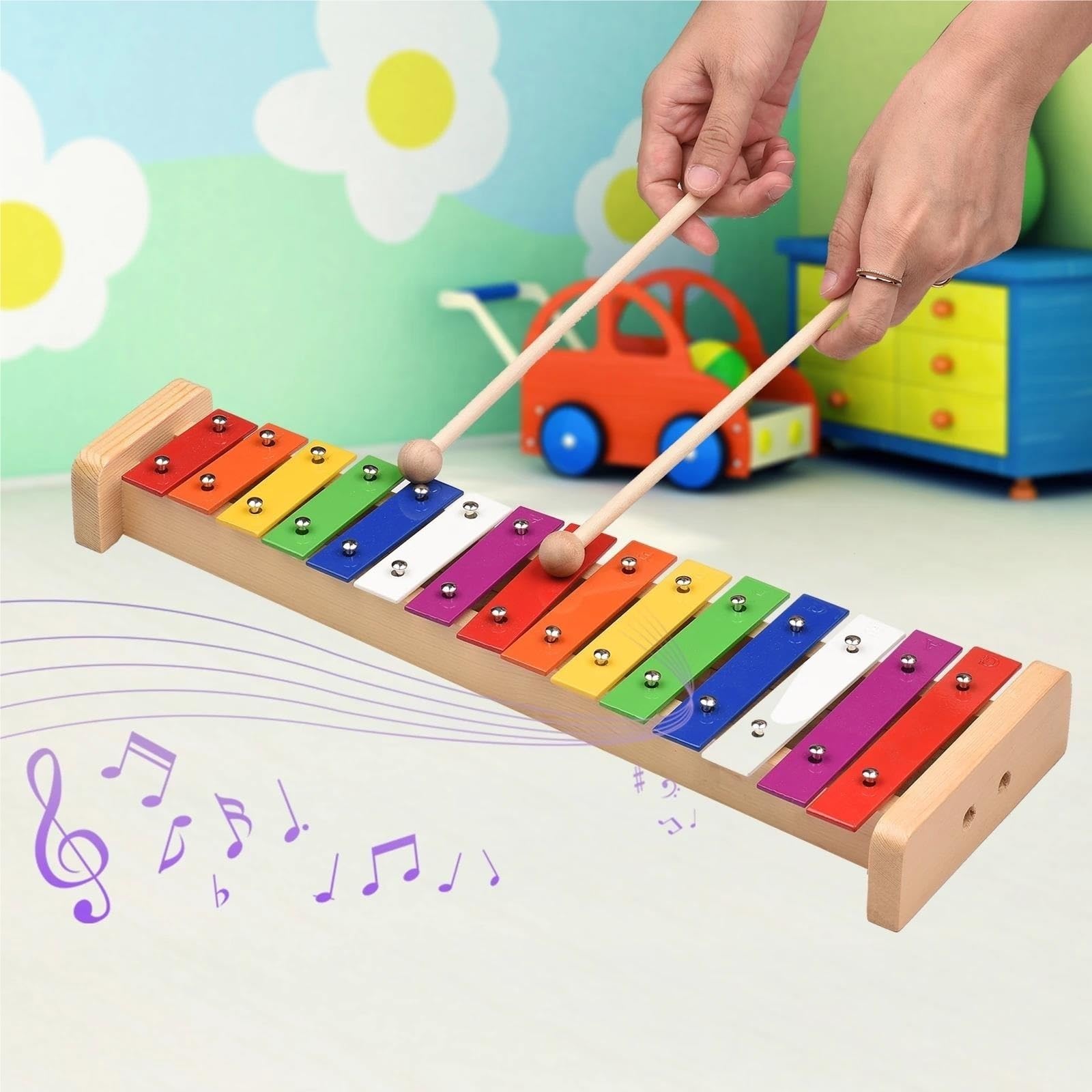 Ksylofon Muzyczny 15 Uwaga Glockenspiel Ksylofon Drewniana Podstawa Kolorowe Pręty Aluminiowe Instrument Muzyczny Prezent Perkusyjny Z 2 Młotkami