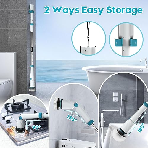 Miniatura 7 de Depurador eléctrico de batería para limpieza de baño, 1200 rpm, 21 V, cepillo giratorio eléctrico para limpieza, limpiador de ducha inalámbrico de