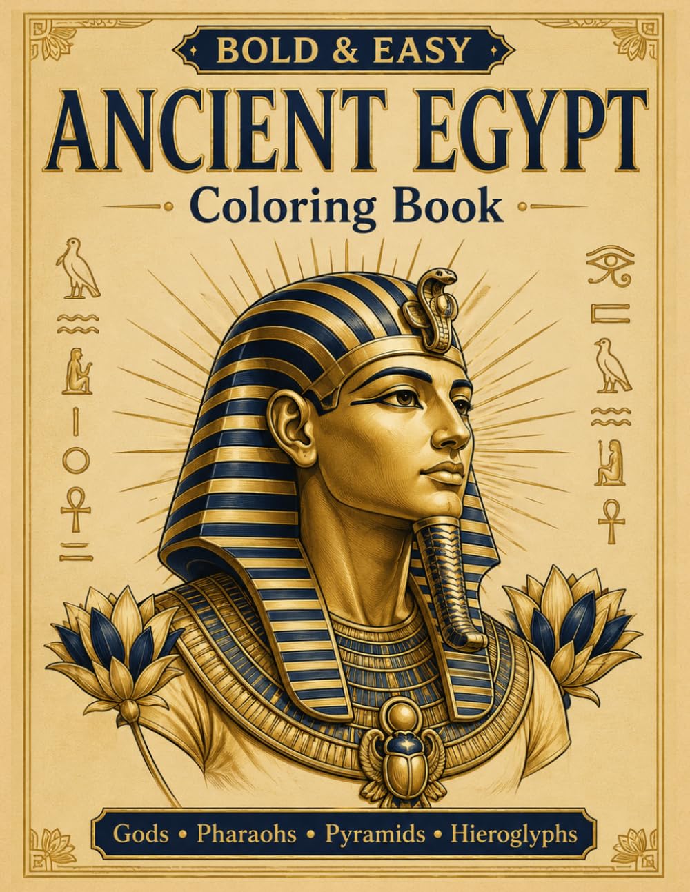 Bold and Easy Ancient Egypt Coloring Book: Simple Large Print Designs of Egyptian Gods, Pharaohs, Hieroglyphs, Pyramids, Tombs, and Sacred Symbols for Adults, Seniors, and Beginners