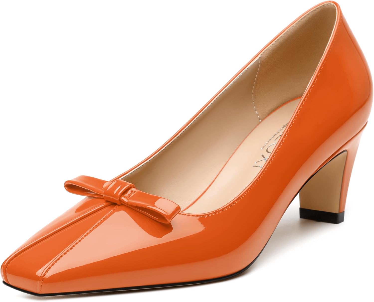 Womens Mid Heel Pump Shoes, Square Toe Bowtie Chunky Heels for Women 2"