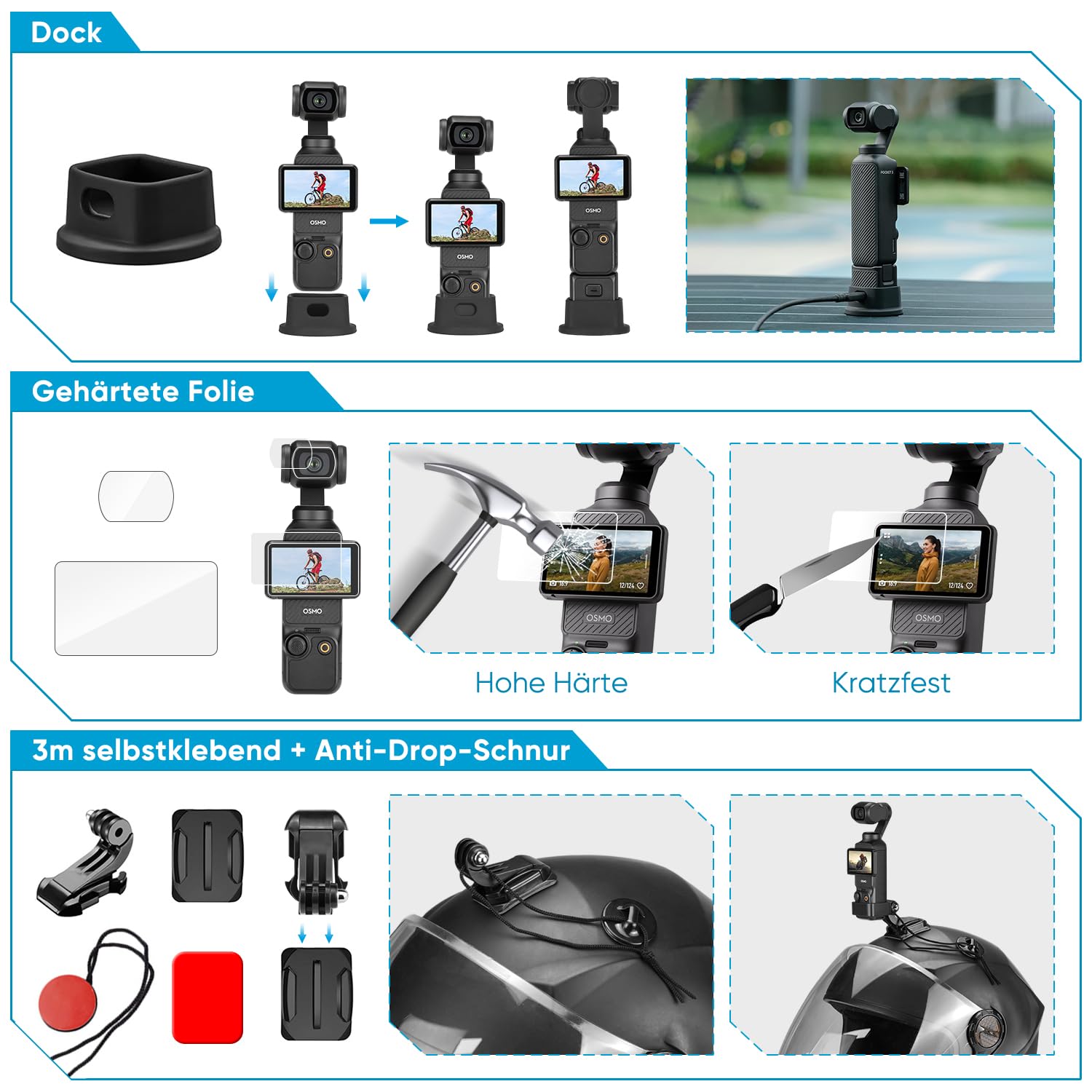 Kit d'accessoires pour DJI OSMO Pocket 3, Support oGoDeal, étui Rigide, Perche à Selfie, trépied, Support magnétique, Support pour téléphone Portable, Accessoires pour OSMO Pocket 3