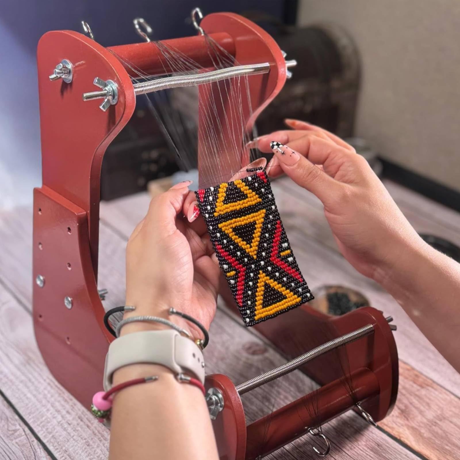 FytStycale Telaio per Perline per Bracciali per Collane per Cinture in Legno Liscio con Struttura Regolabile Viti Tendifilo Adatto Principianti Artigiani Casa Laboratorio