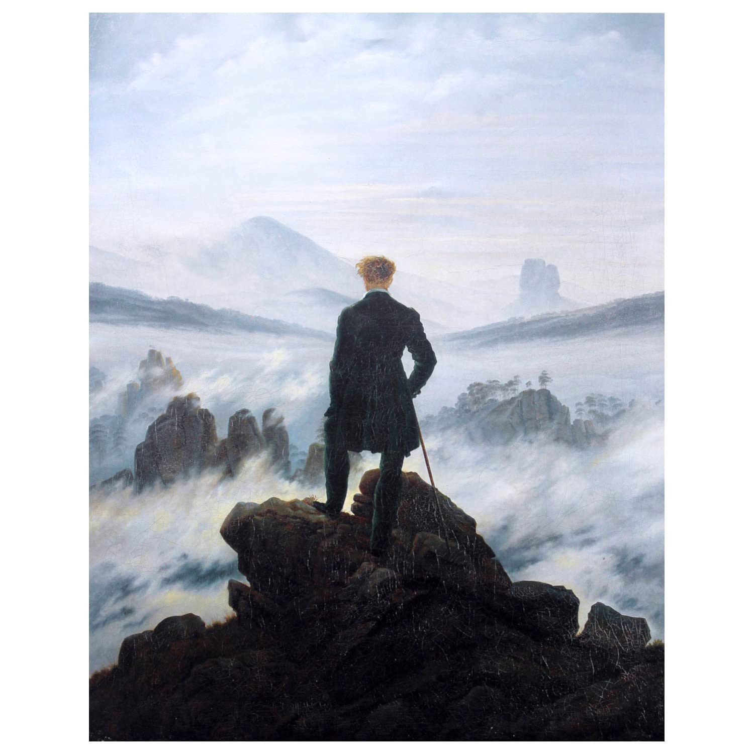 Niik Quadro + Telaio (BC) viandante sul mare di nebbia caspar david friedrich 90 x 70 x 1,7 cm falso d'autore stampa su tela