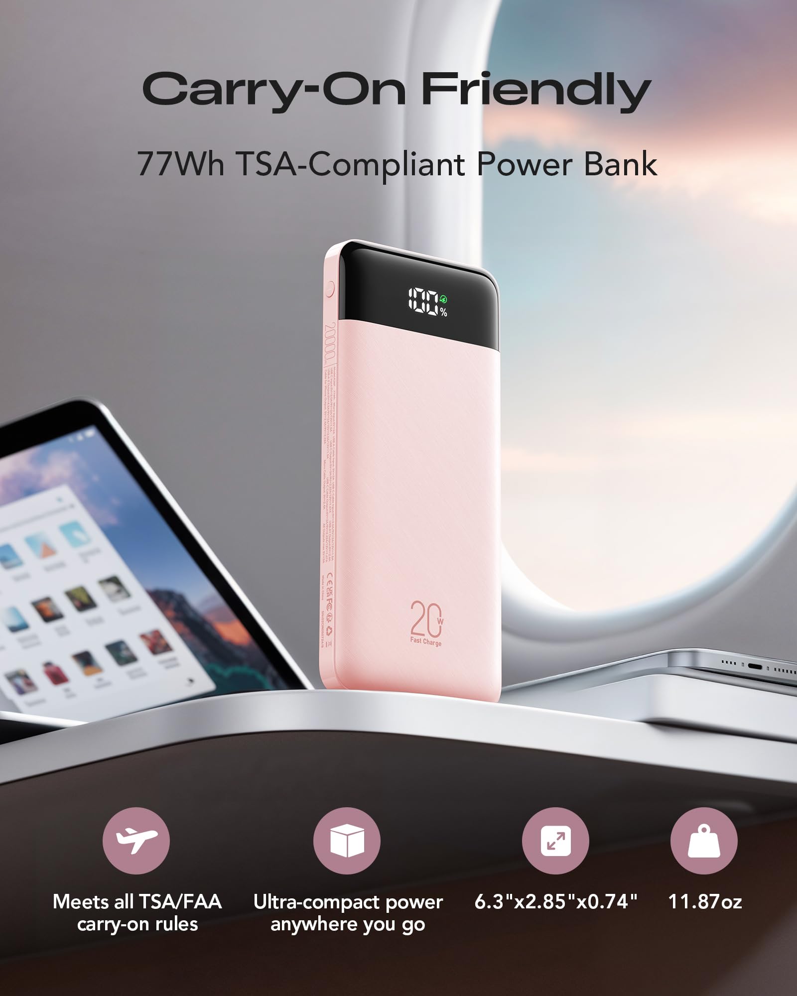 Orfeika 20000mAh Power Bank Schnellladung, tragbares Ladegerät mit 4 integrierten Kabeln & 6 Ausgängen, 20W PD USB C Akku Pack kompatibel mit iPhone 16/15, Galaxy, Android, iPad & mehr (Travel