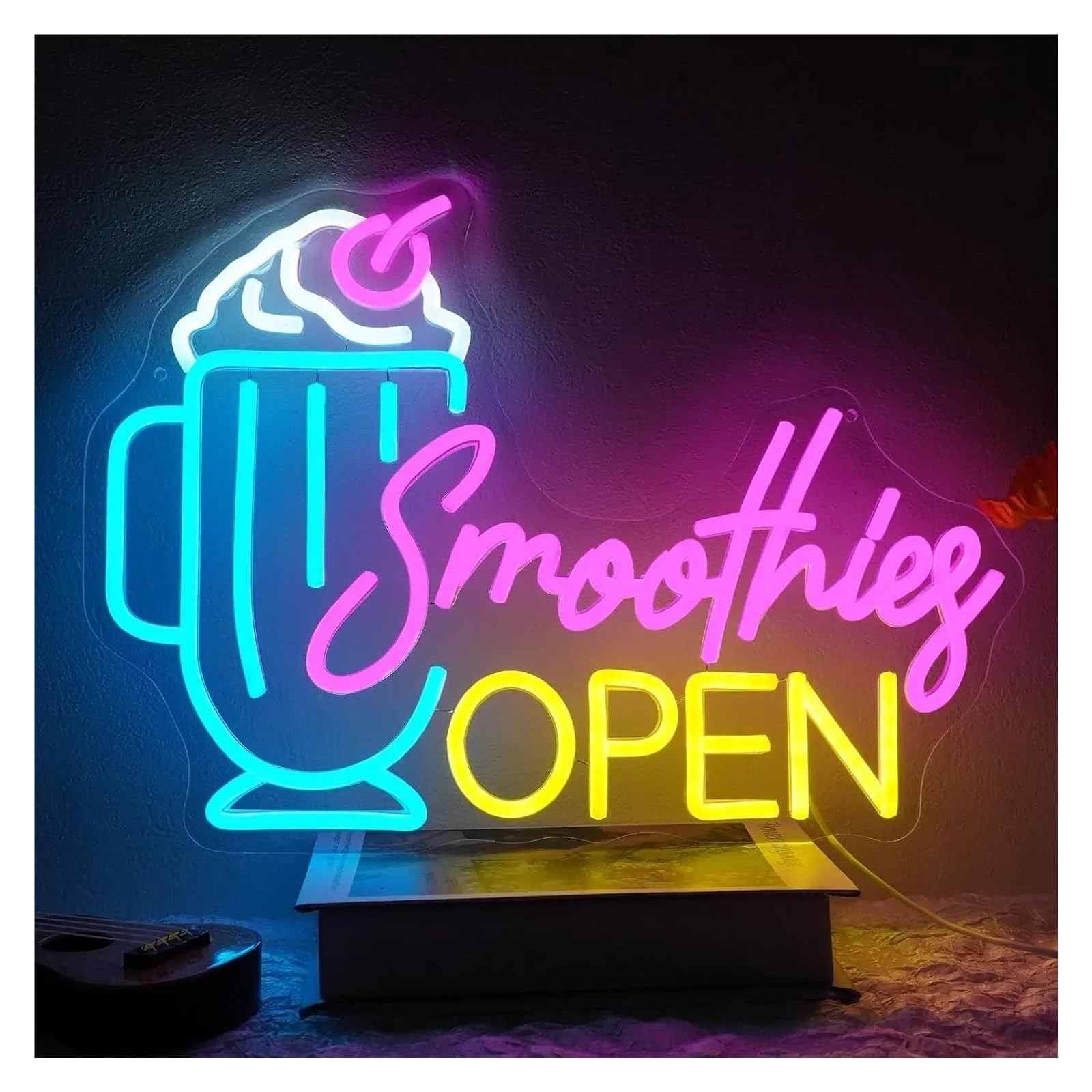 LEMST Sign Lamp Smoothies Open Neon Sign LED Light Dimmable for Business Bar Beverage Dessert Shop Party Pub Cafe Wall Decor 45cmx32.5cm/17.72inx12.8in