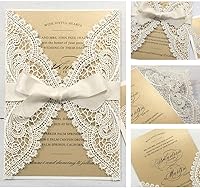 Vista 3 de 25 invitaciones de boda de 5 x 7 pulgadas con sobres, corte láser de encaje hueco con cintas elegantes, para boda, despedida de soltera, compromiso