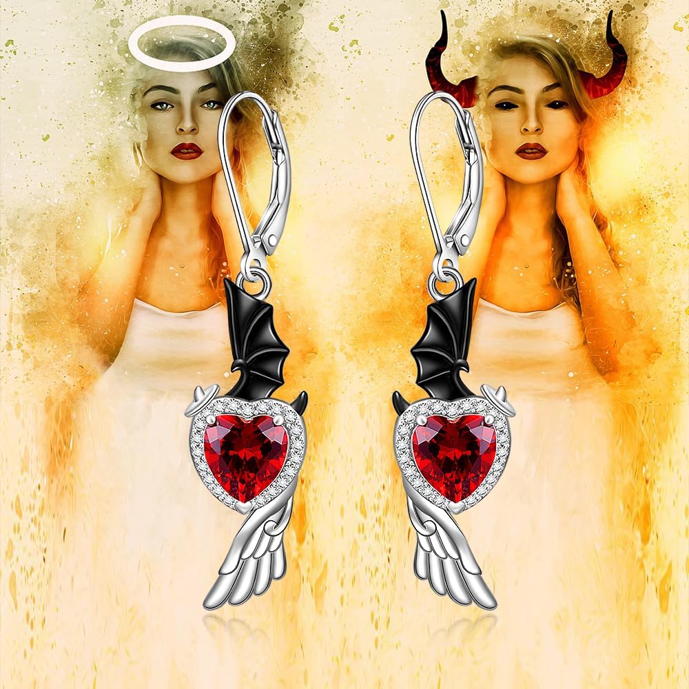 Angel Devil Earrings Angel Wing Earrings for Women Sterling Silver Dangle Drop Black and White Wings Jewelry - Image 3
