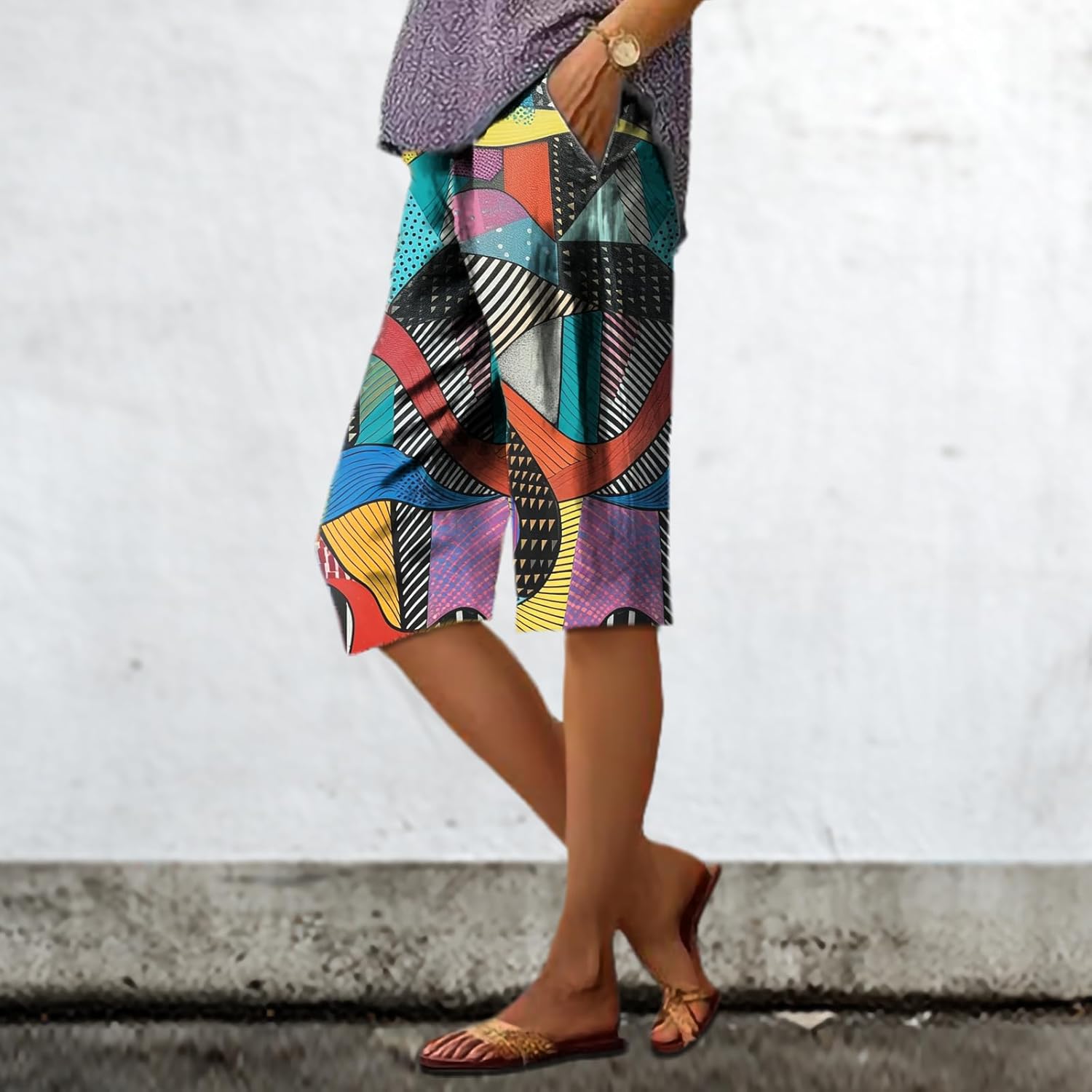 Long Shorts for Women Plus Size Hawaiian Beach Relaxed Mid Rise Pants Comfortable Retro Trendy Clothes - Image 2