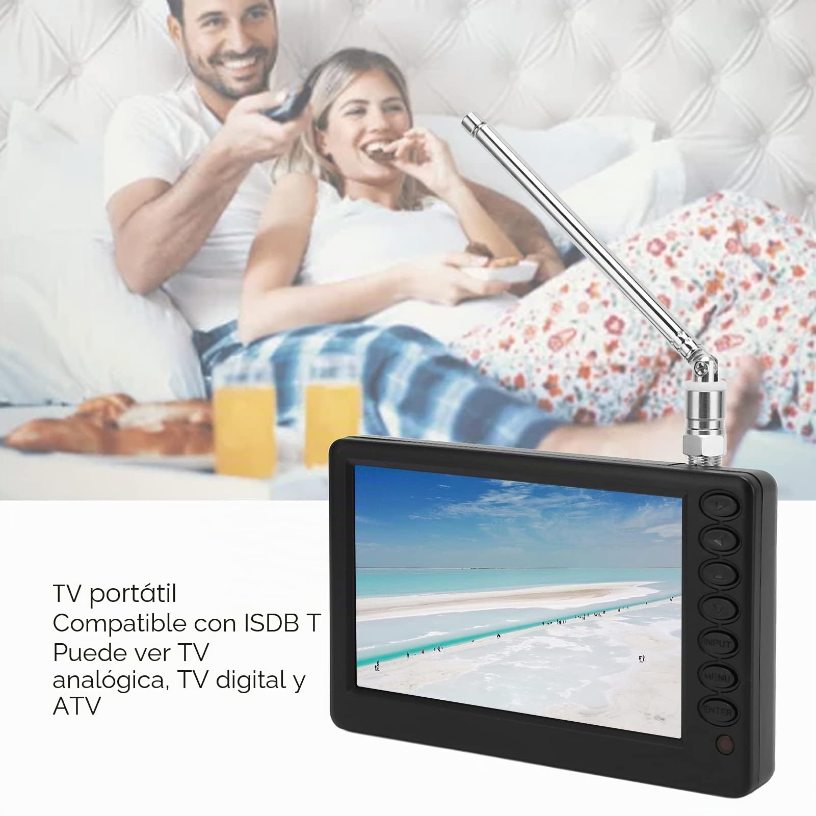 TV Digital Portátil HD de 5 Pulgadas 1080P Con Interfaz Enriquecida Y Soporte, Compatible Con TV Analógica/Digital/ATV/Radio FM, Múltiples Formatos de Video, Para Cocina, Automóvil