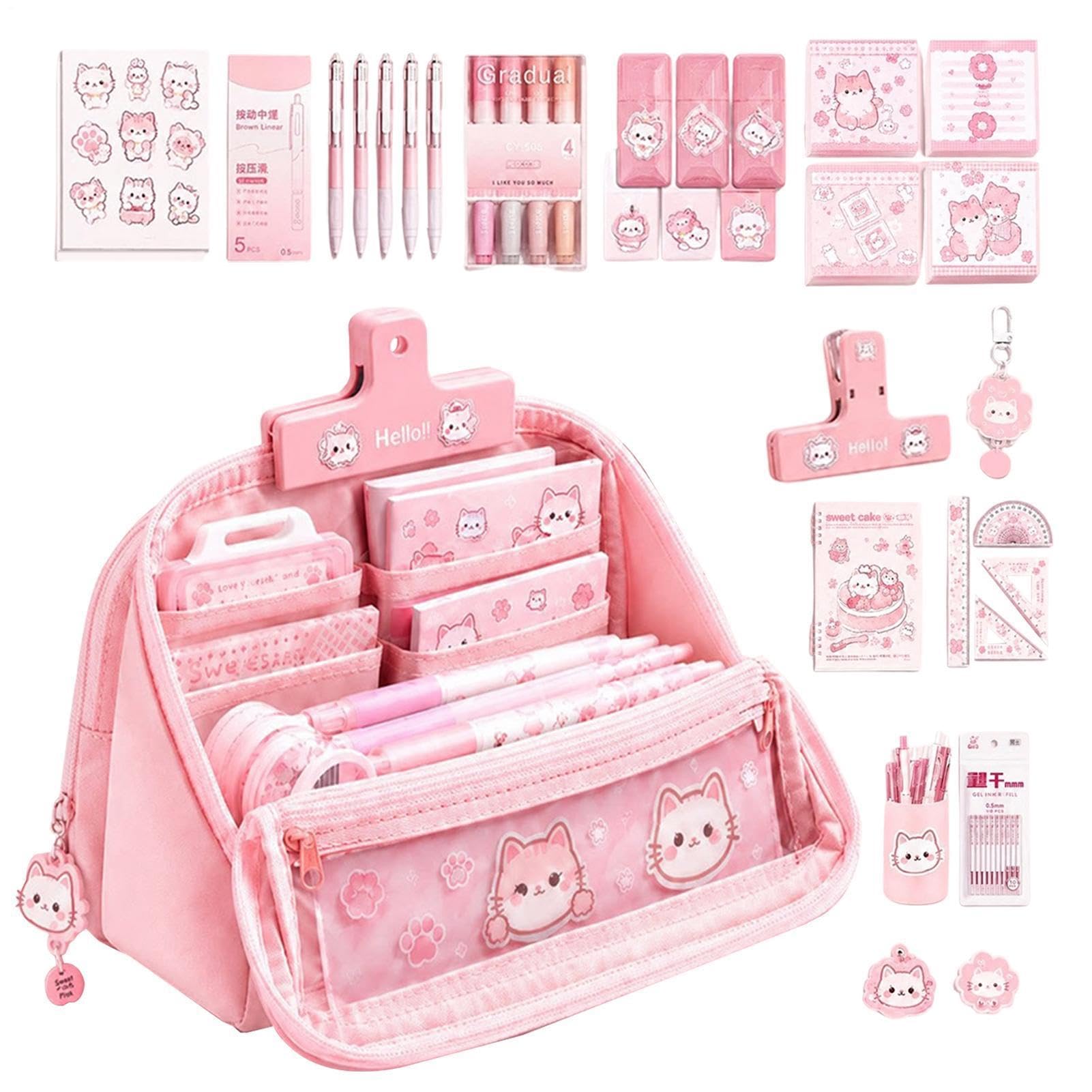 Astuccio Portamatite Con Cancelleria Estetica Gatto Grande Capacità | Set Astuccio Cancelleria per Aula Appunti Organizzazione Scolastica Studio Quotidiano Esami Viaggi e Compagni di Classe
