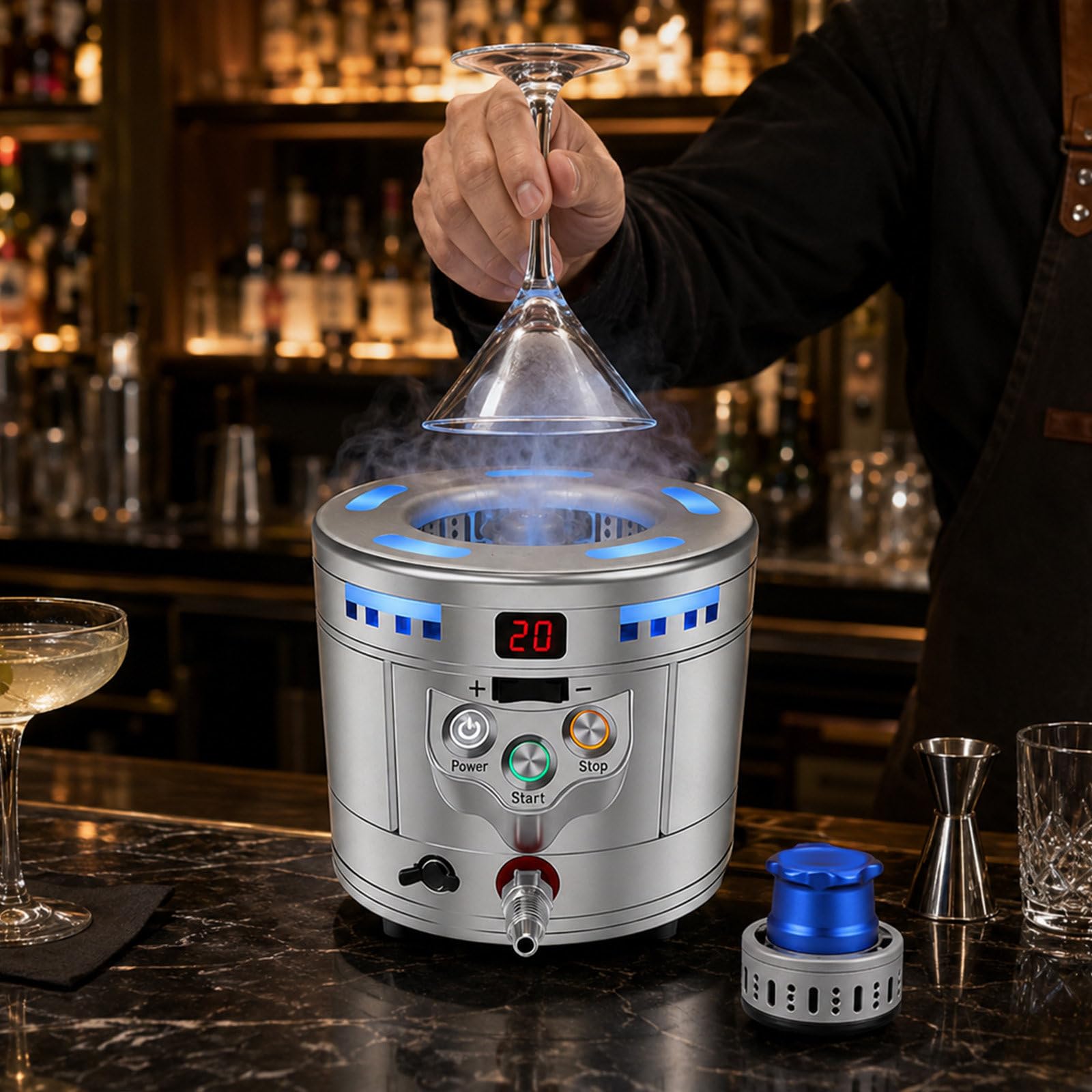 SICWEDIM Glass Chiller Glass Froster Dry Ice Maker,2-In-1 Combo Quick Glass Cooling 3-12s & Dry Ice Block Making, Professional Bar Equipment For Beer Wine Cocktails Food Displays Events