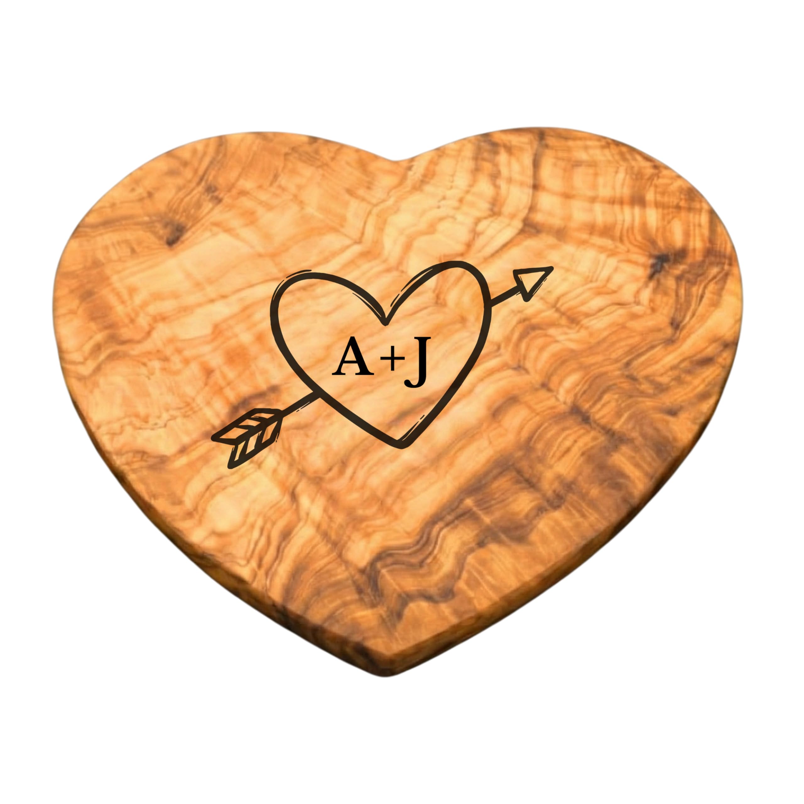 Personalized Heart Shaped Olive Wood Cutting Board - Custom Engraved Initials & Names - Wedding Gifts for Couple, Anniversary, Engagement, Bridal Shower - Handcrafted Charcuterie Board Keepsake
