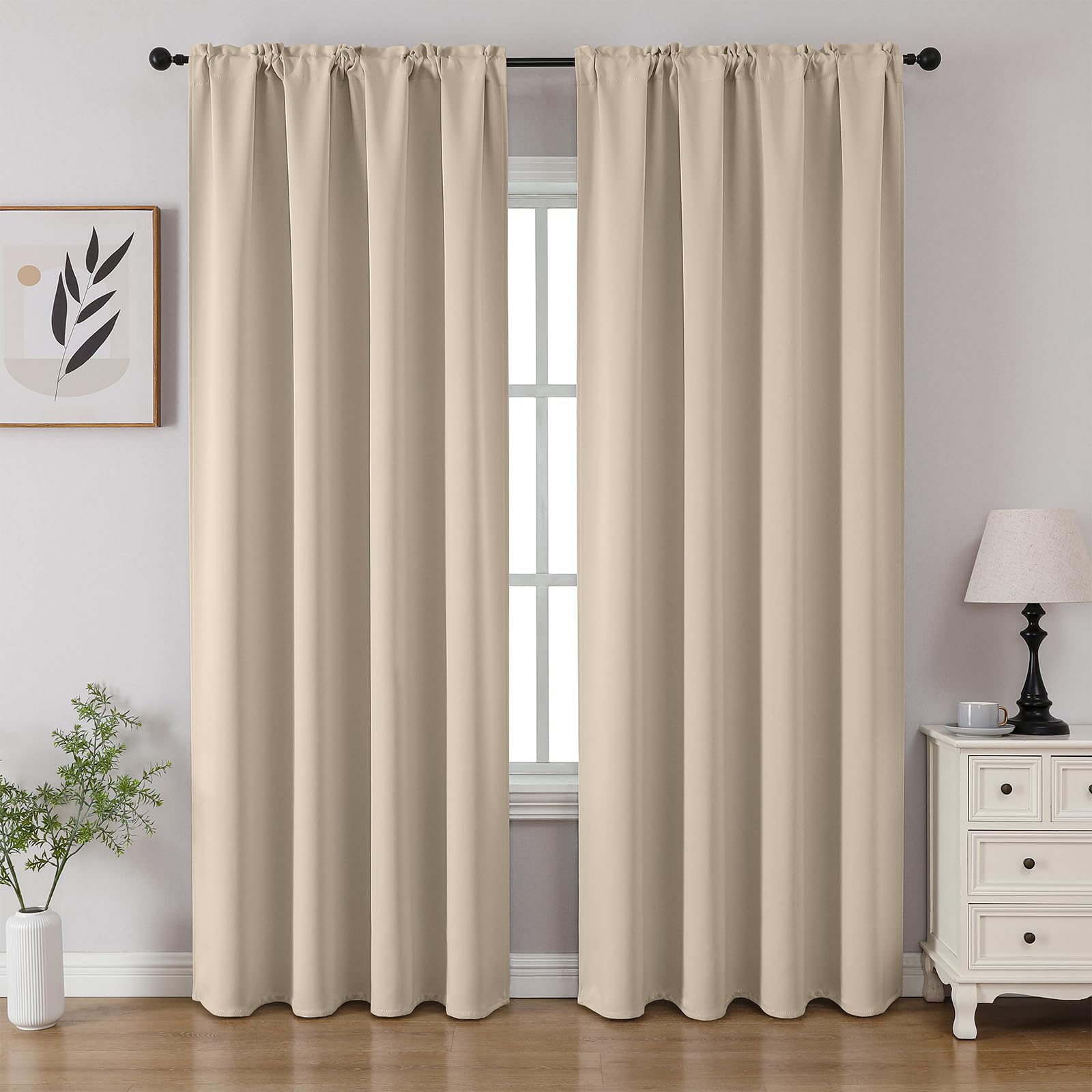 CUCRAF Light Beige Blackout Curtains 108 inch Length 2 Panels Set, Rod Pocket Room Darkening Drapes for Bedroom Living Room, Insulated Thermal Light Blocking Window Curtain (W52 x L108 Inch) — image 1