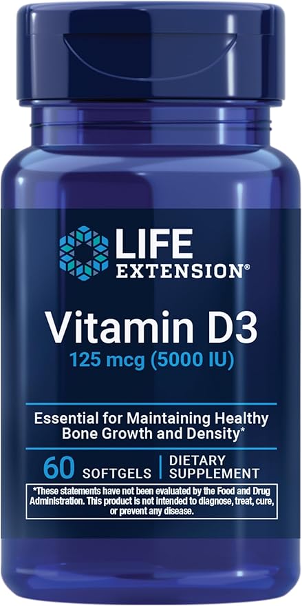 Life Extension Vitamin D3 125 mcg (5000 IU), Bone Health,