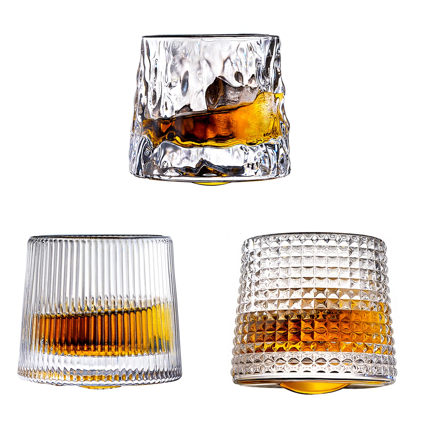 Set 3 Bicchieri Da Whisky In Cristallo - Fondi Sferici Girevoli, 141.7g, Per Bourbon E Cocktail - Foto 3