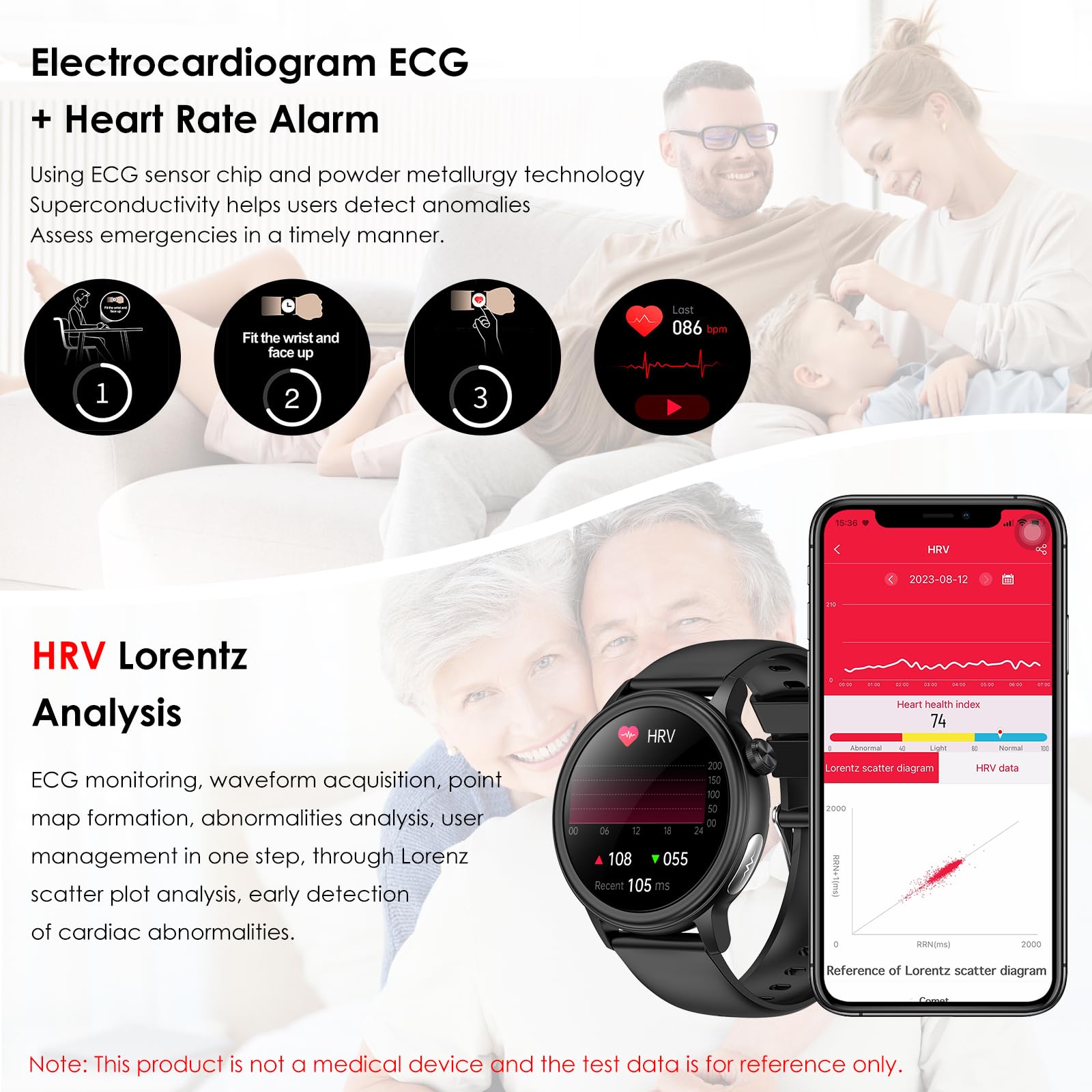 Orologio Smartwatch Uomo Donna 𝐆li𝐜𝐞𝐦𝐢𝐚 ECG+HRV/acido urico/BMI,1,4”con funzione telefono,pulsante SOS/pressione sanguigna/affaticamento/rilevamento delle emozioni/sonno,per Android iOS-nero