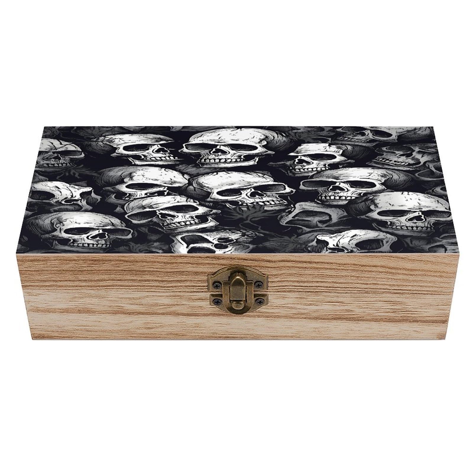 VstaDank Skulls Pattern Wooden Storage Box Decorative Jewelry Case with Lids Exquisite Wood Box Letters Gifts Acacia Wood Boxes Fashion Wooden Keepsake Boxes for Men Women