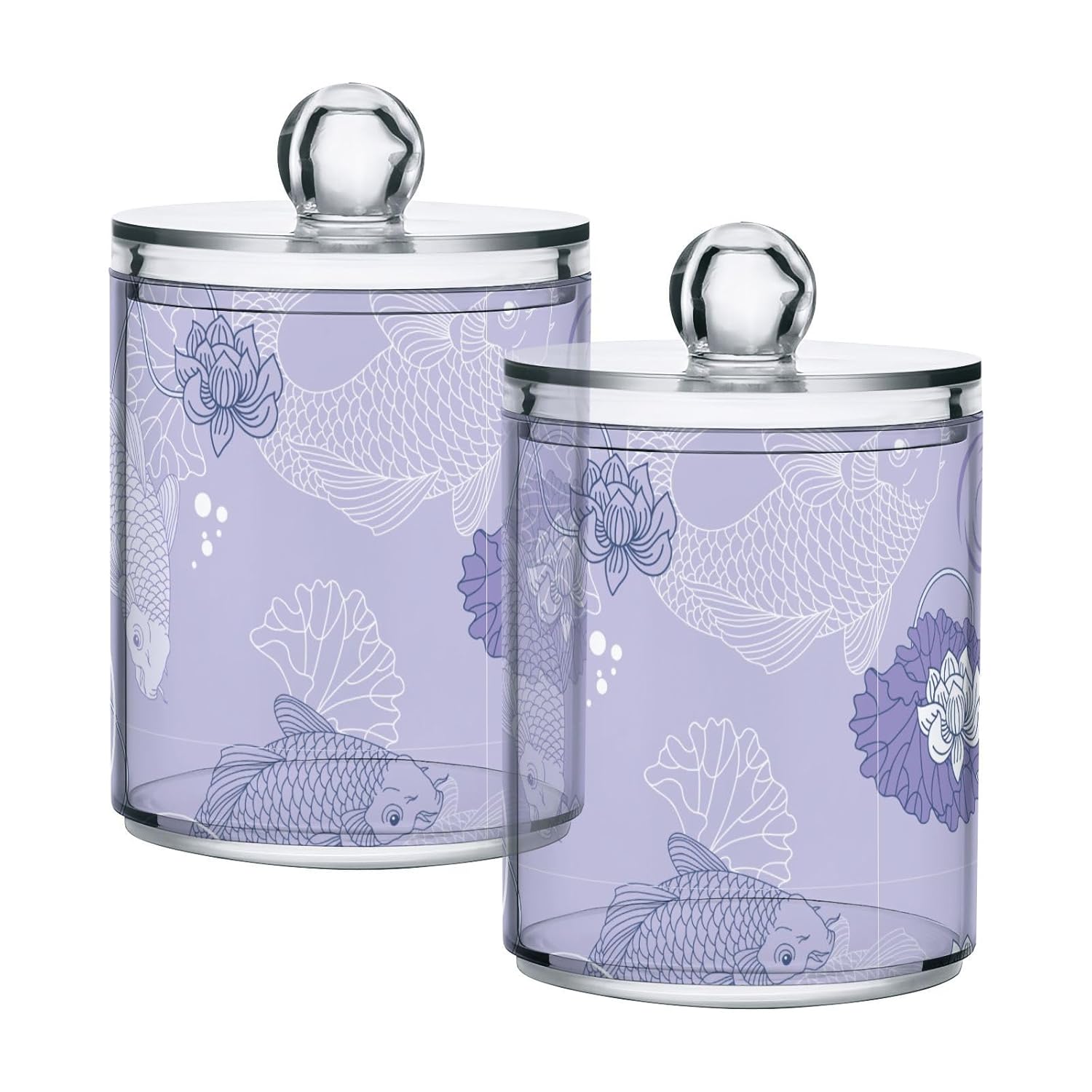 Koi-carp-japanese-traditional-pattern Restroom Bathroom Organizers with Lid Qtip Holder Dispenser Apothecary Jars Cotton Balls Pads Swabs Holder Jar 4