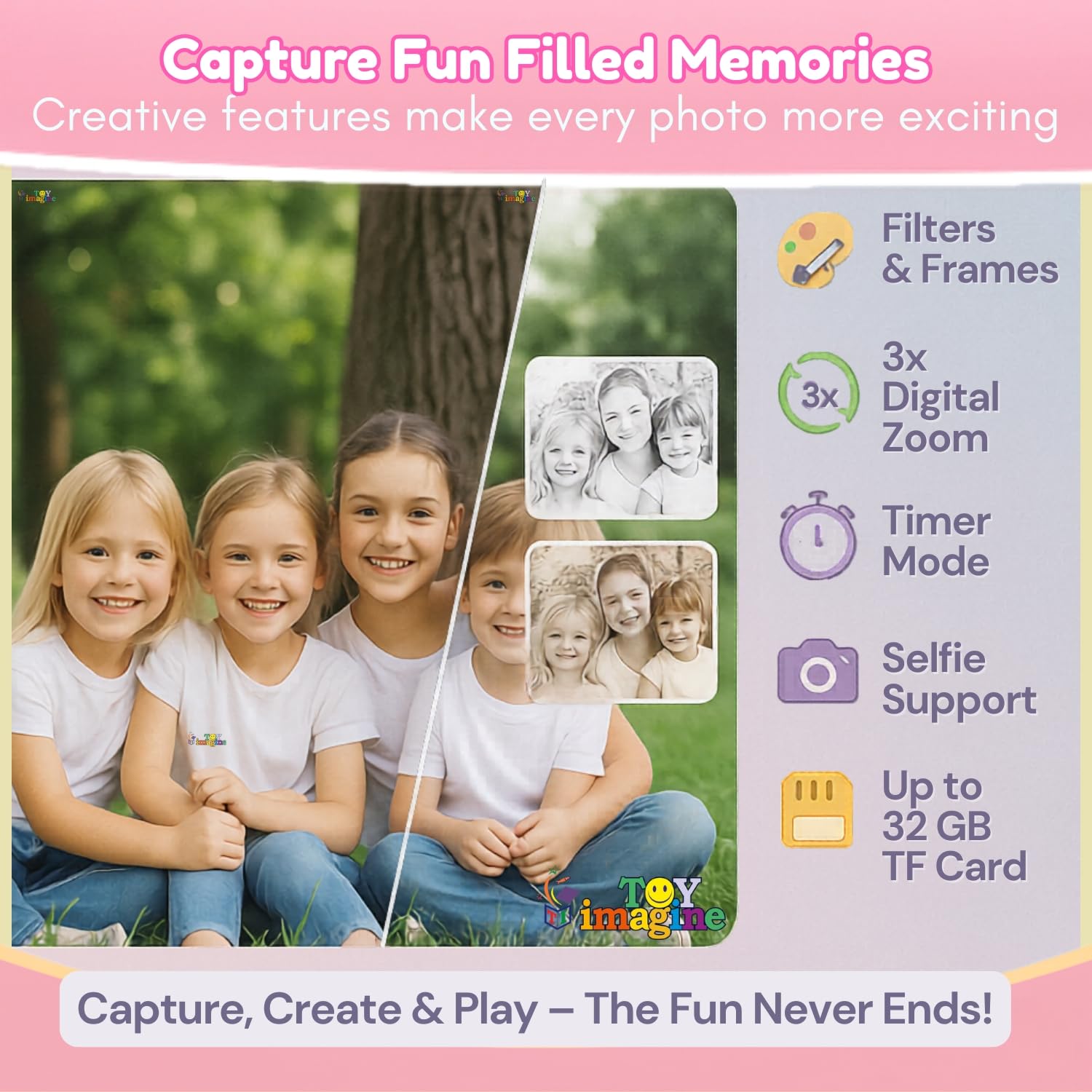 Toy Imagine Kids Digital Camera 4.8 MP Photos & 1080p Video 2" Screen, USB Rechargeable & Portable Fun Mini Toy Camera for Boys & Girls Age 3โ10 Educational Birthday Gift (Unicorn)SD Card Not Included 3