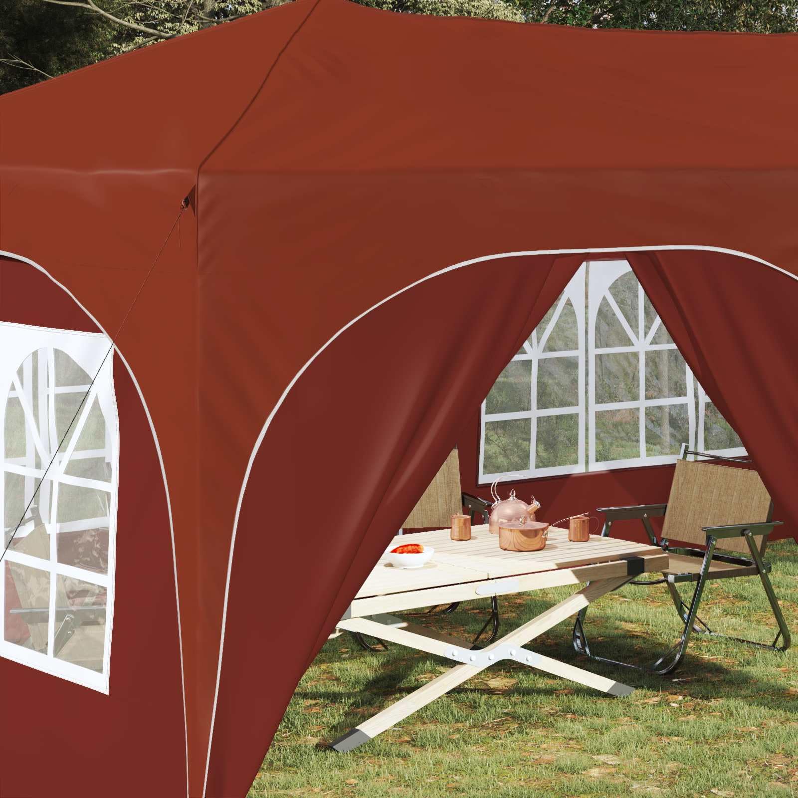 Namiot imprezowy Pop-up, 575 x 288 x 245 cm, terakota, materiał Oxford, pawilon imprezowy, namiot ogrodowy z 6 ścianami bocznymi, odporny na warunki atmosferyczne, ochrona przed